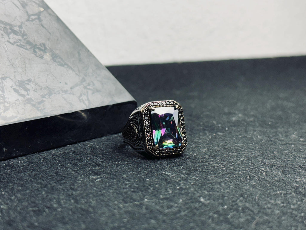 Sterling Silver Ring: Mystic Topaz Stone - Vintage Boho Jewelry