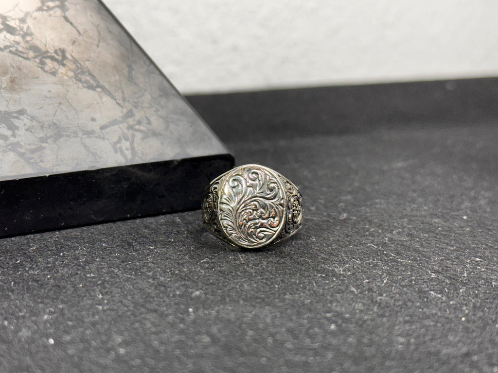 Engraved Owl Silver Ring - Handmade Greek Style Band
