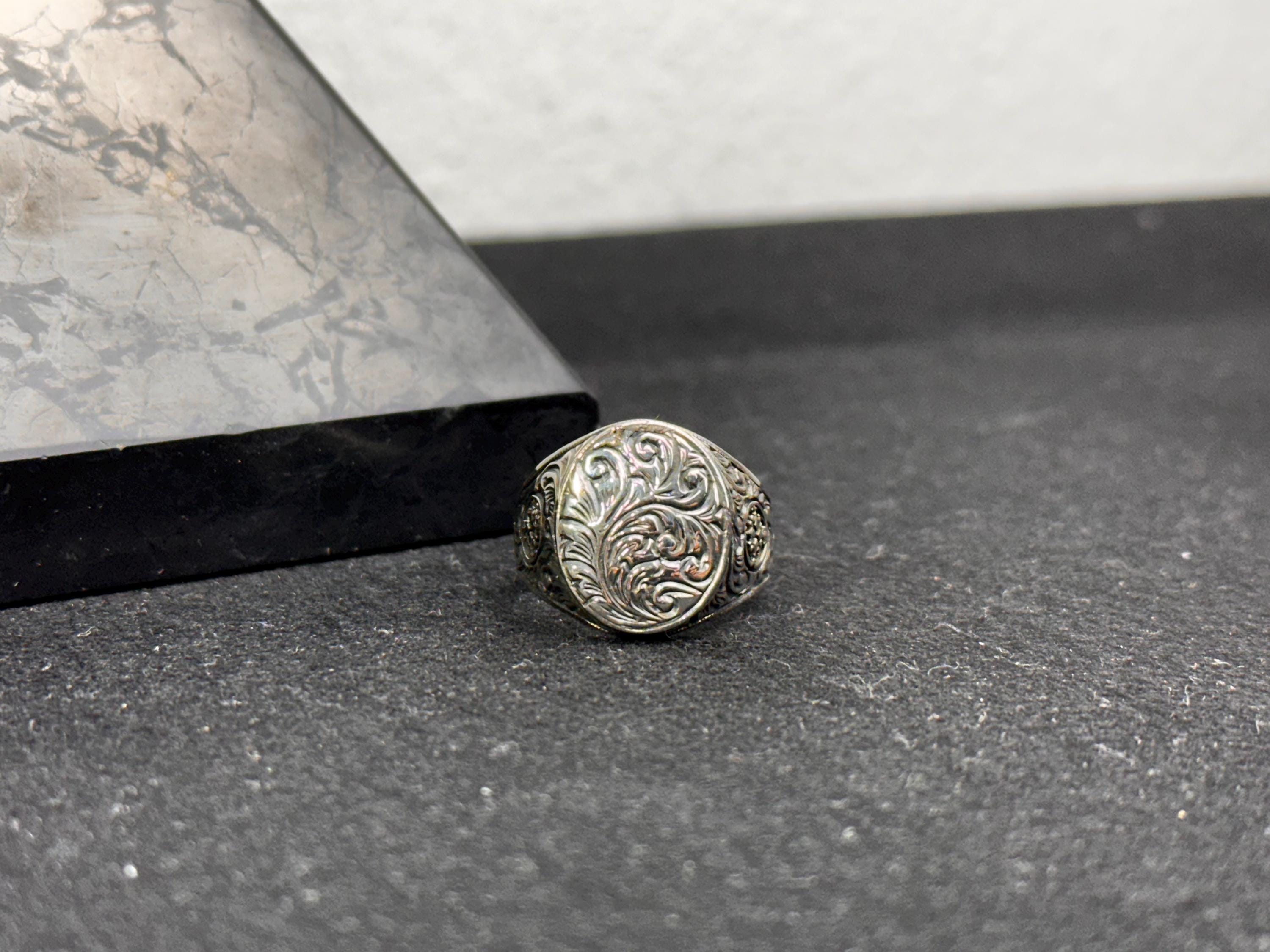 Engraved Owl Silver Ring - Handmade Greek Style Band