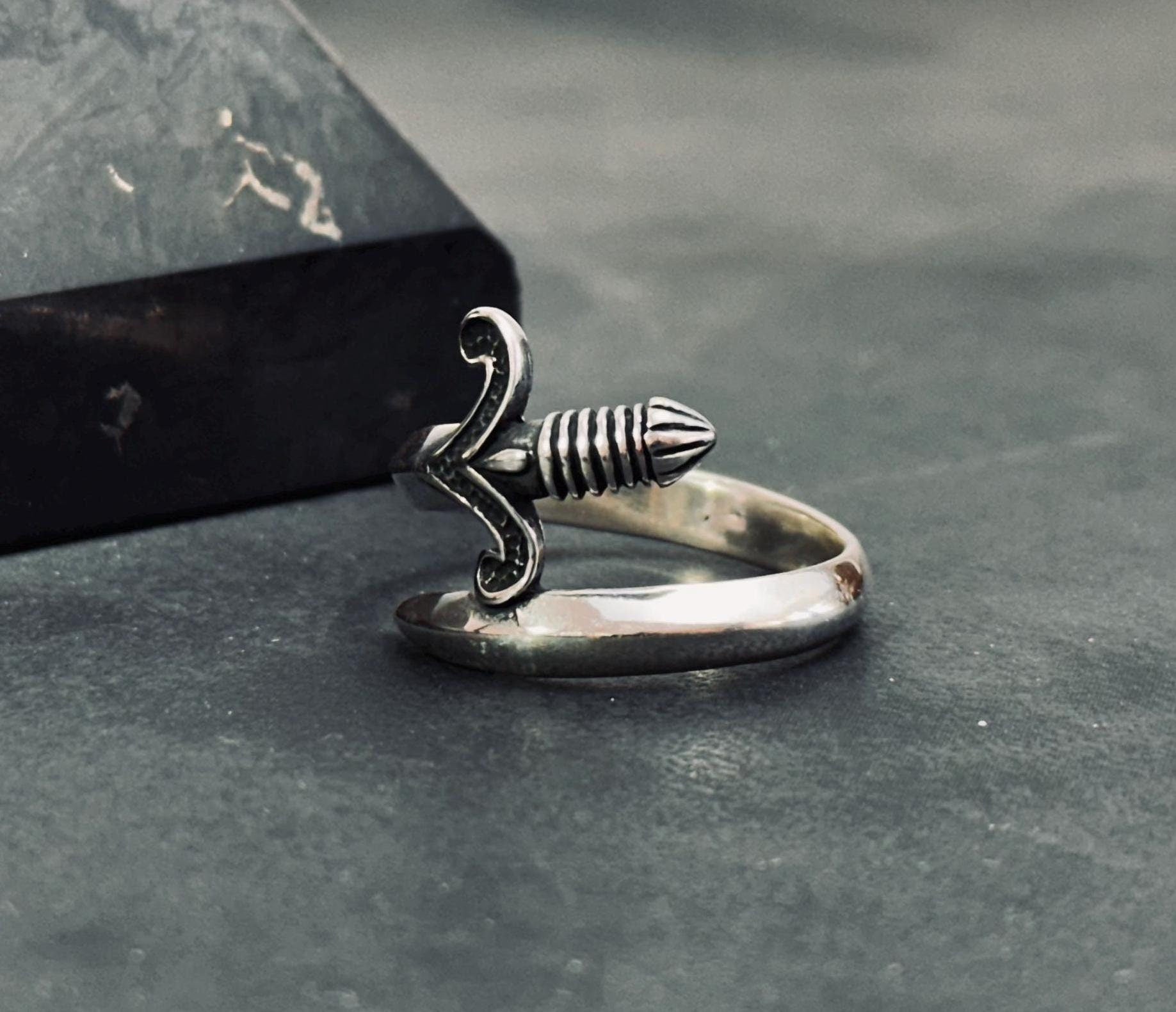 Sterling Silver Sword Thumb Ring - Gothic Adjustable Band