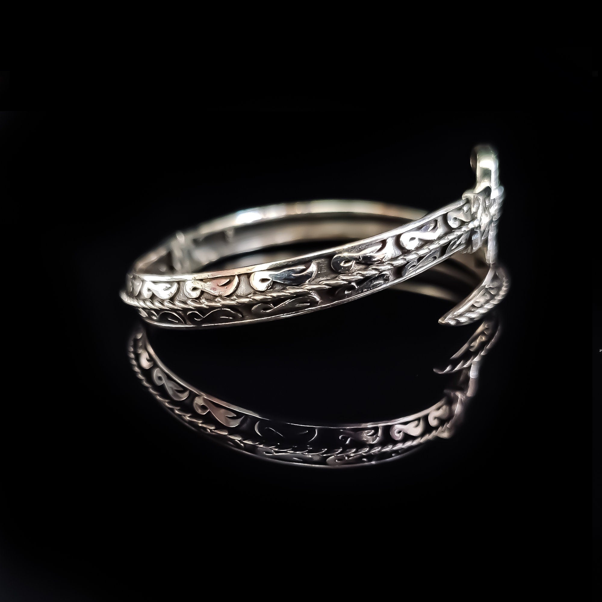 Sterling Silver Sword Bracelet - Sapphire Stone Warrior Cuff