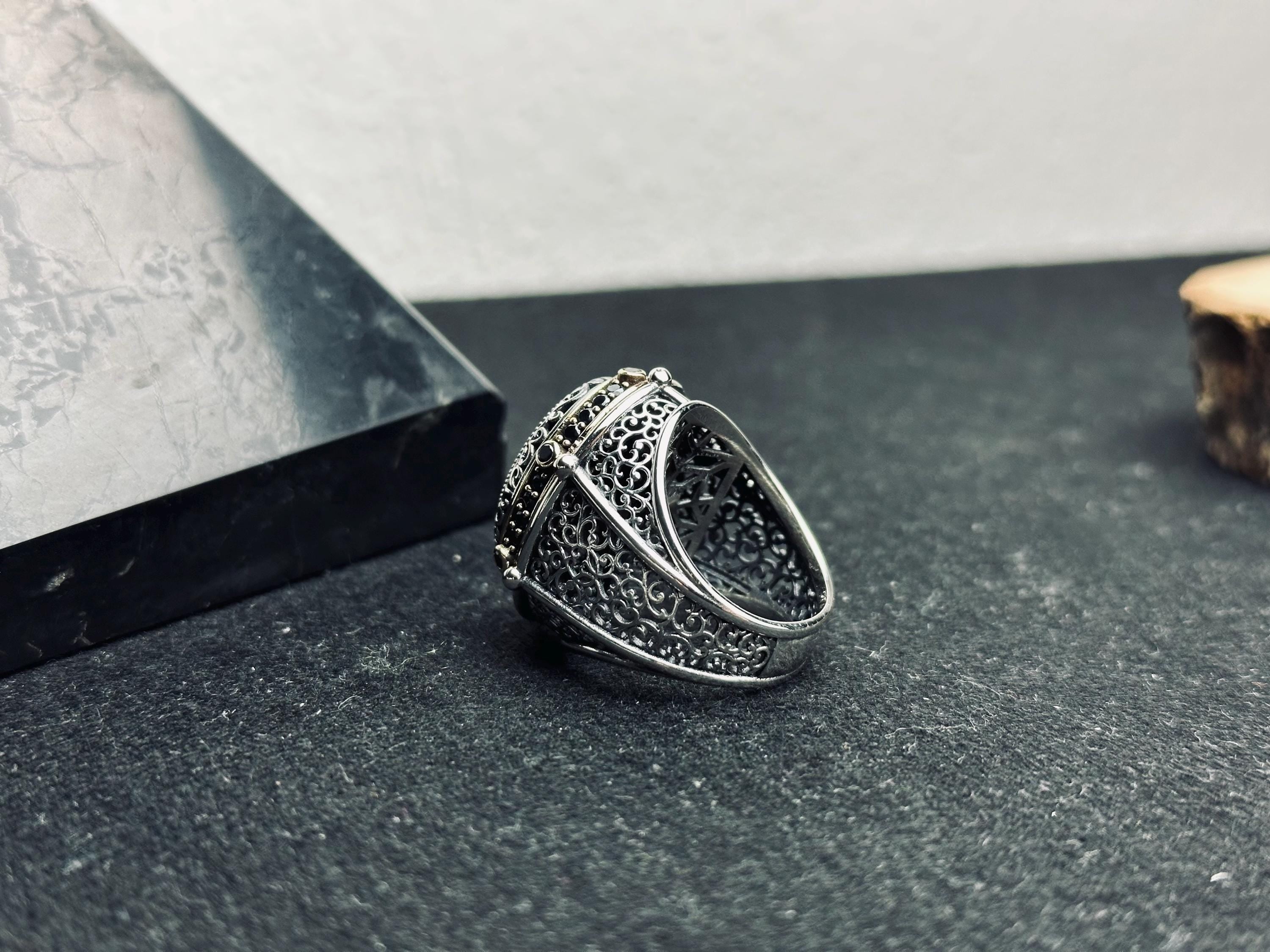 Ottoman Style Silver Ring, Large Oval Engraved (Men's Statement)