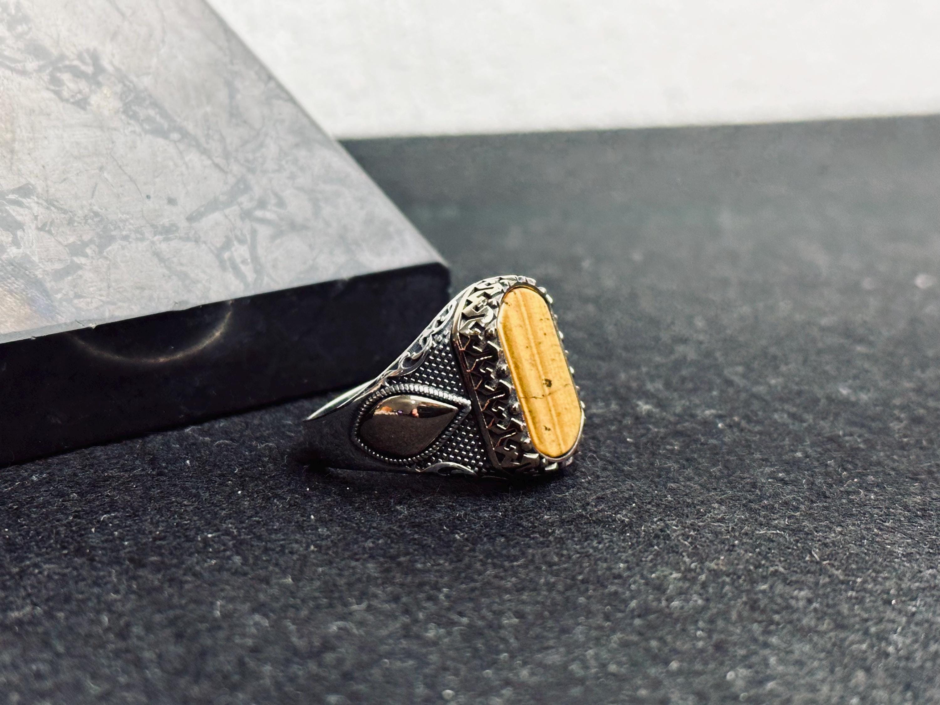 Turkish Sterling Silver Ring, Tiger's Eye Gemstone (Men's Ottoman Style)