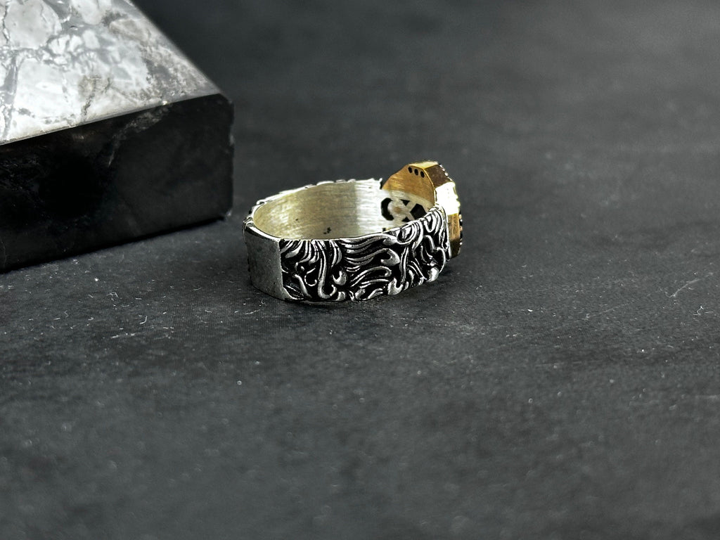 Sterling Silver Solomon Seal Ring - Handmade Adjustable Protection Jewelry