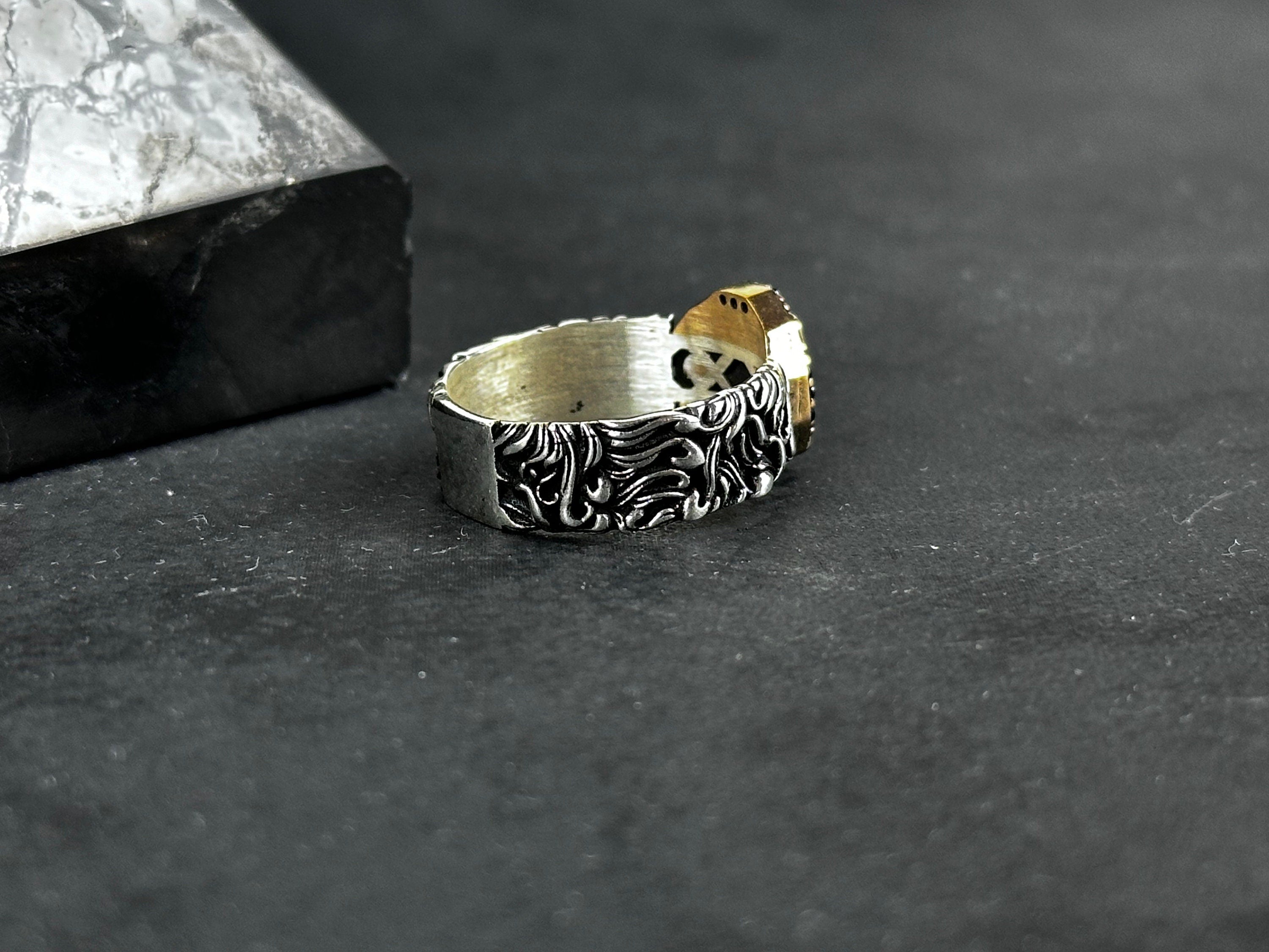 Sterling Silver Solomon Seal Ring - Handmade Adjustable Protection Jewelry