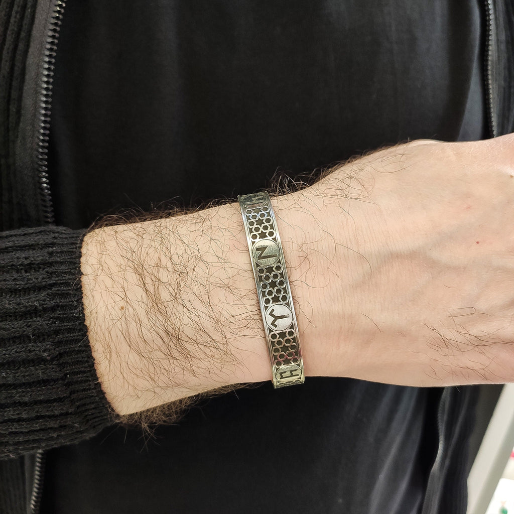 Sterling Silver Bracelet: Men's Adjustable Hand Cuff (Engraved Text)