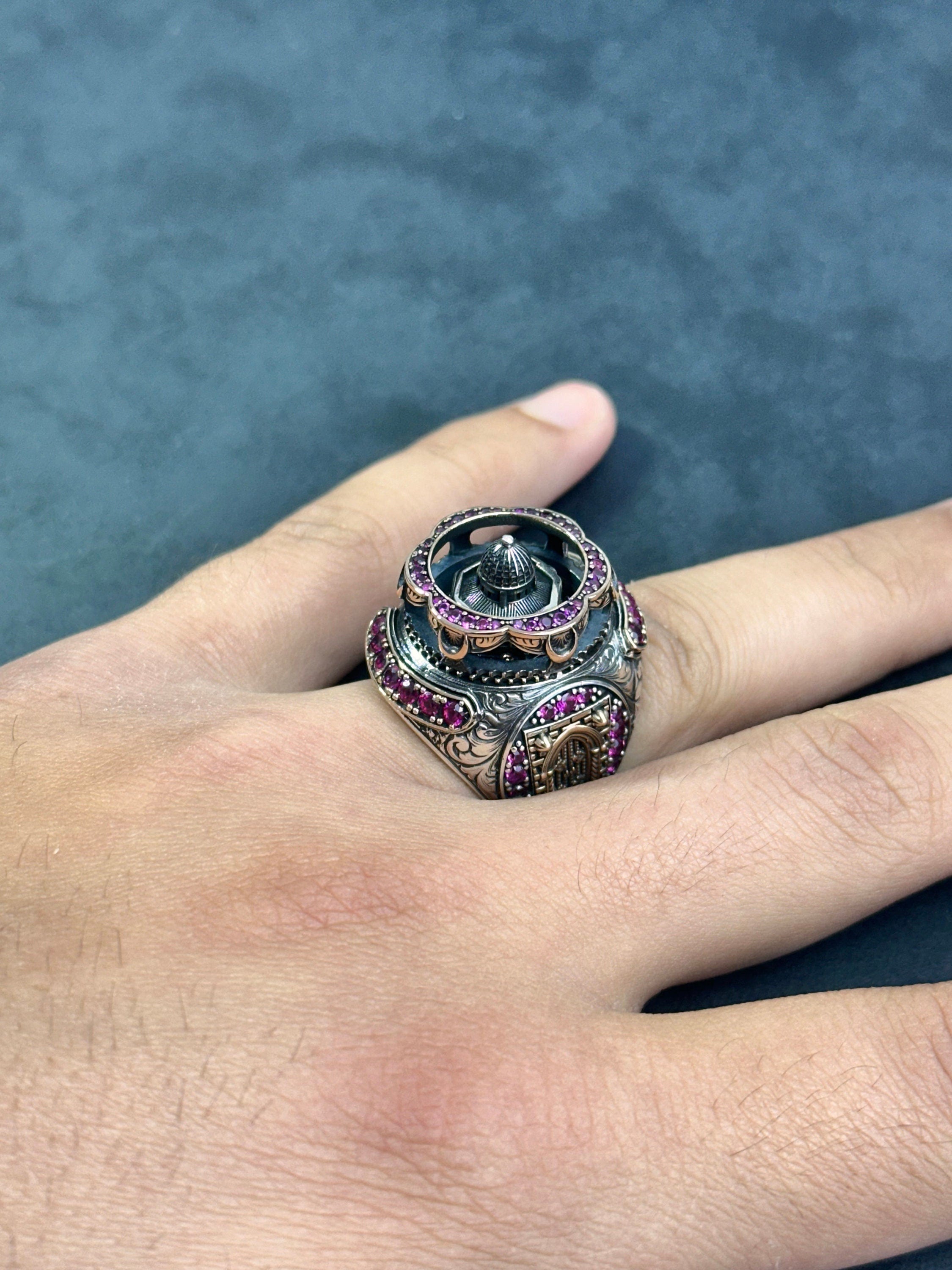 Islamic Sterling Silver Ring, Al Aqsa Masjid Oversized (Handmade)