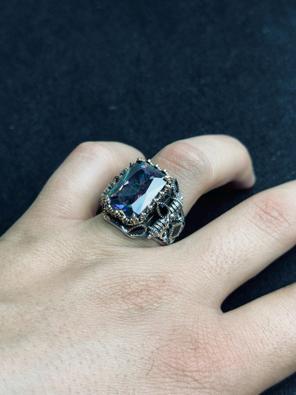 Mystic Topaz Silver Ring, Men's Geometric Statement (925 Sterling)