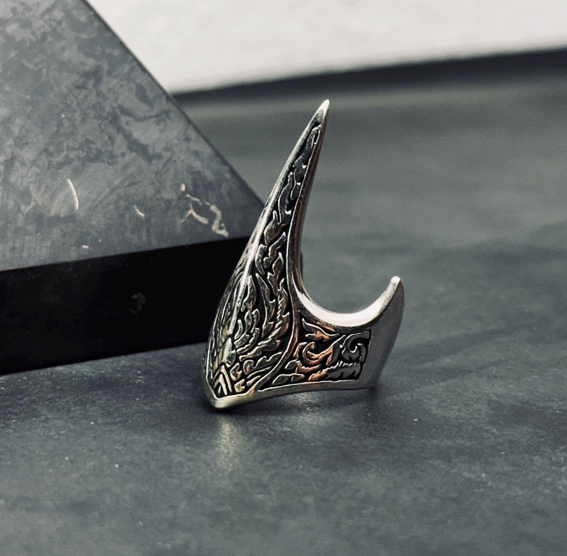 Handmade Sterling Silver Zihgir Thumb Ring – Traditional Turkish Archer Ring, Ottoman Style, Men’s Jewelry, Adjustable Gift Ring