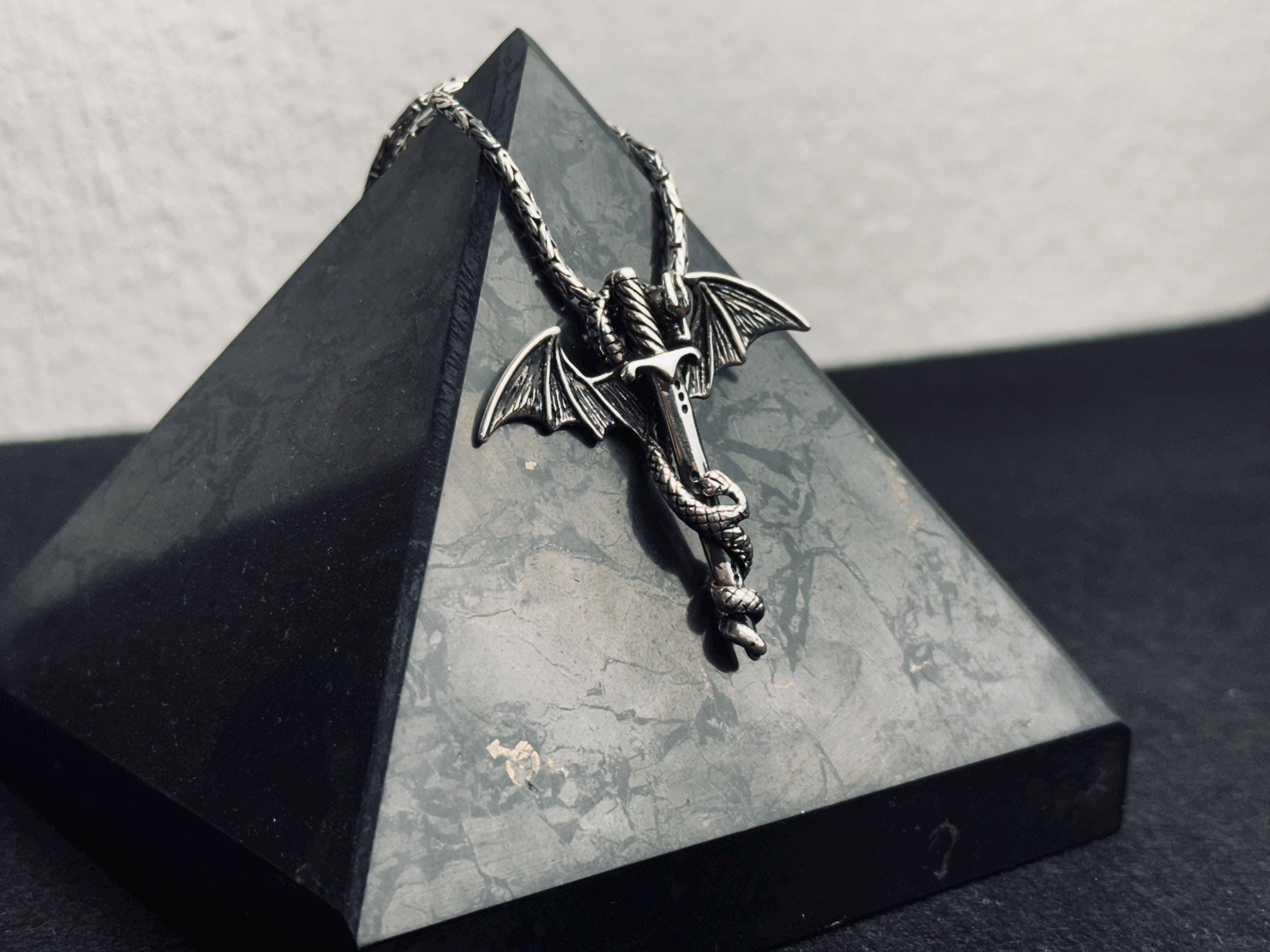 Bat Wing Sword Pendant: Gothic Sterling Silver Necklace