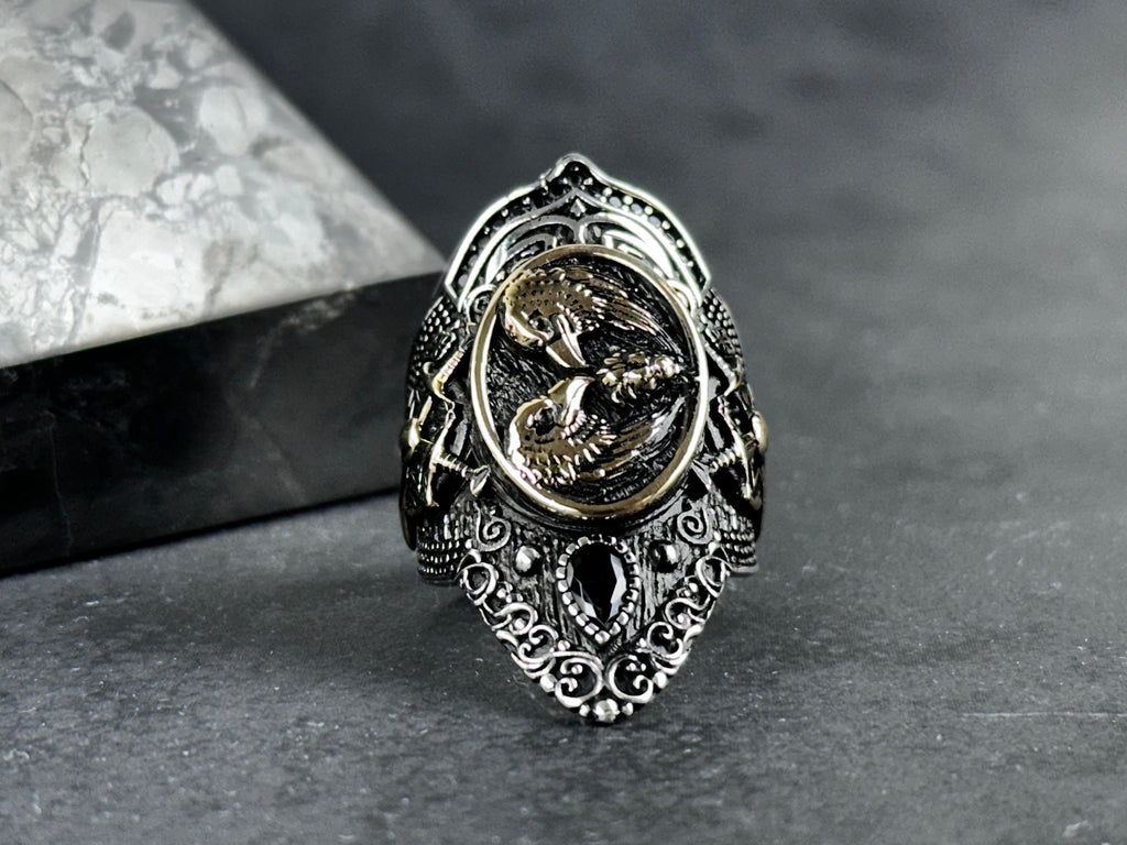 Zihgir Statement Ring: Twin Eagle Design (Adjustable Sterling Silver)