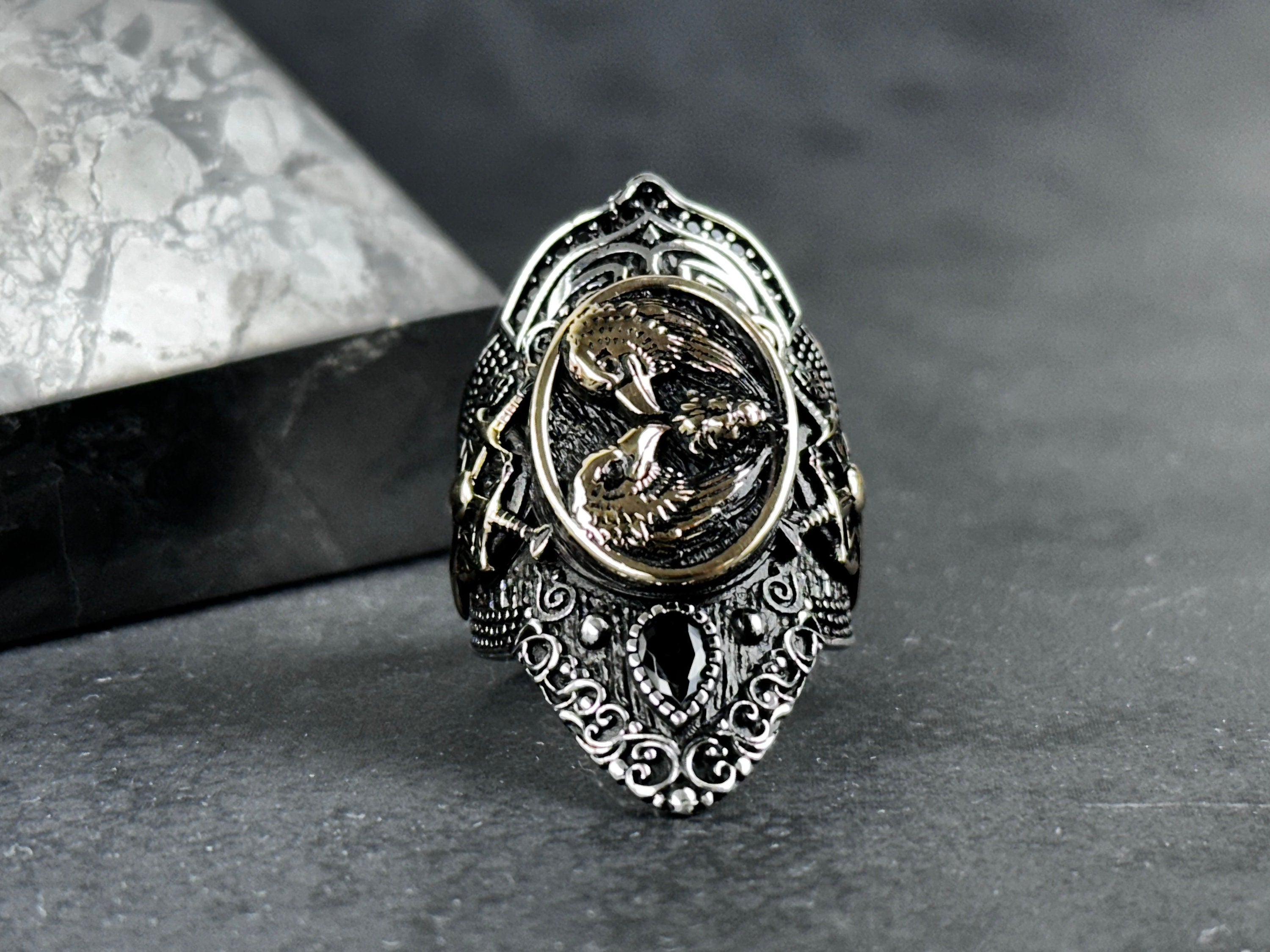 Zihgir Statement Ring: Twin Eagle Design (Adjustable Sterling Silver)