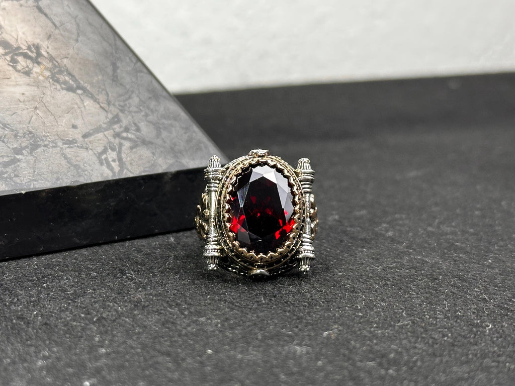 Red Zirconium Stone Ring: Sterling Silver Handmade Jewelry