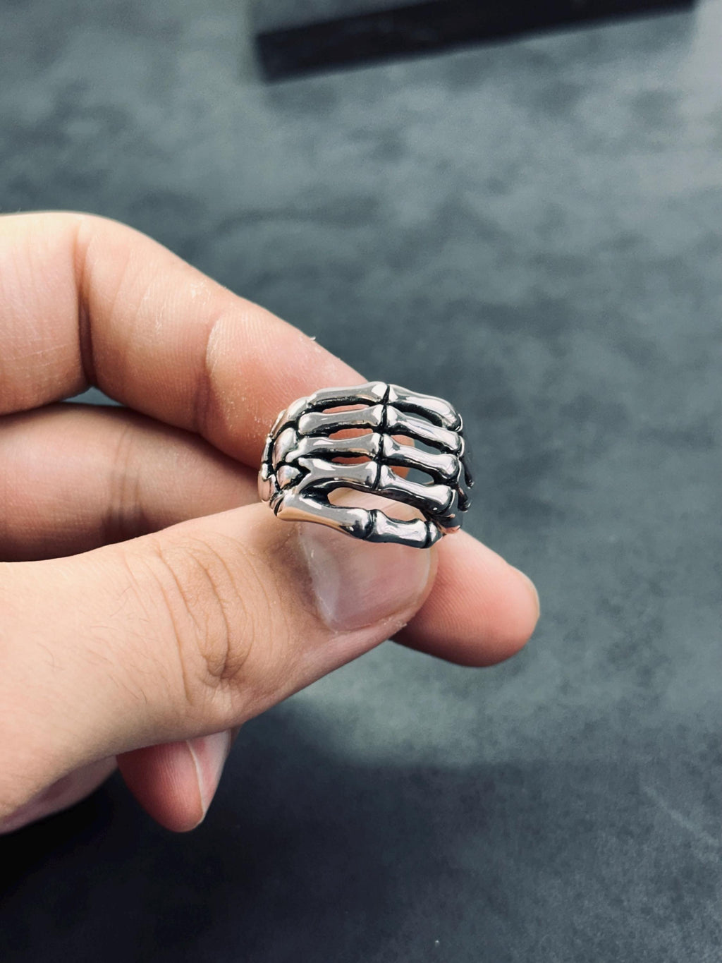 Sterling Silver Finger Bones Ring: Gothic Biker Style for Men