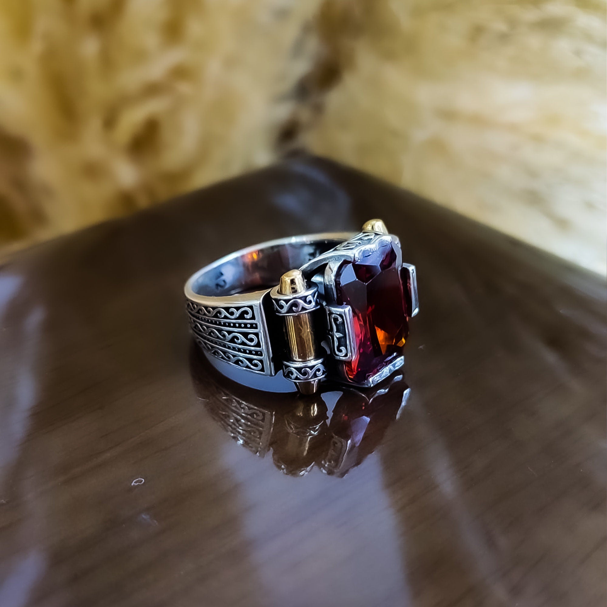 Red Zircon Sterling Silver Ring - Courage Series Statement Piece