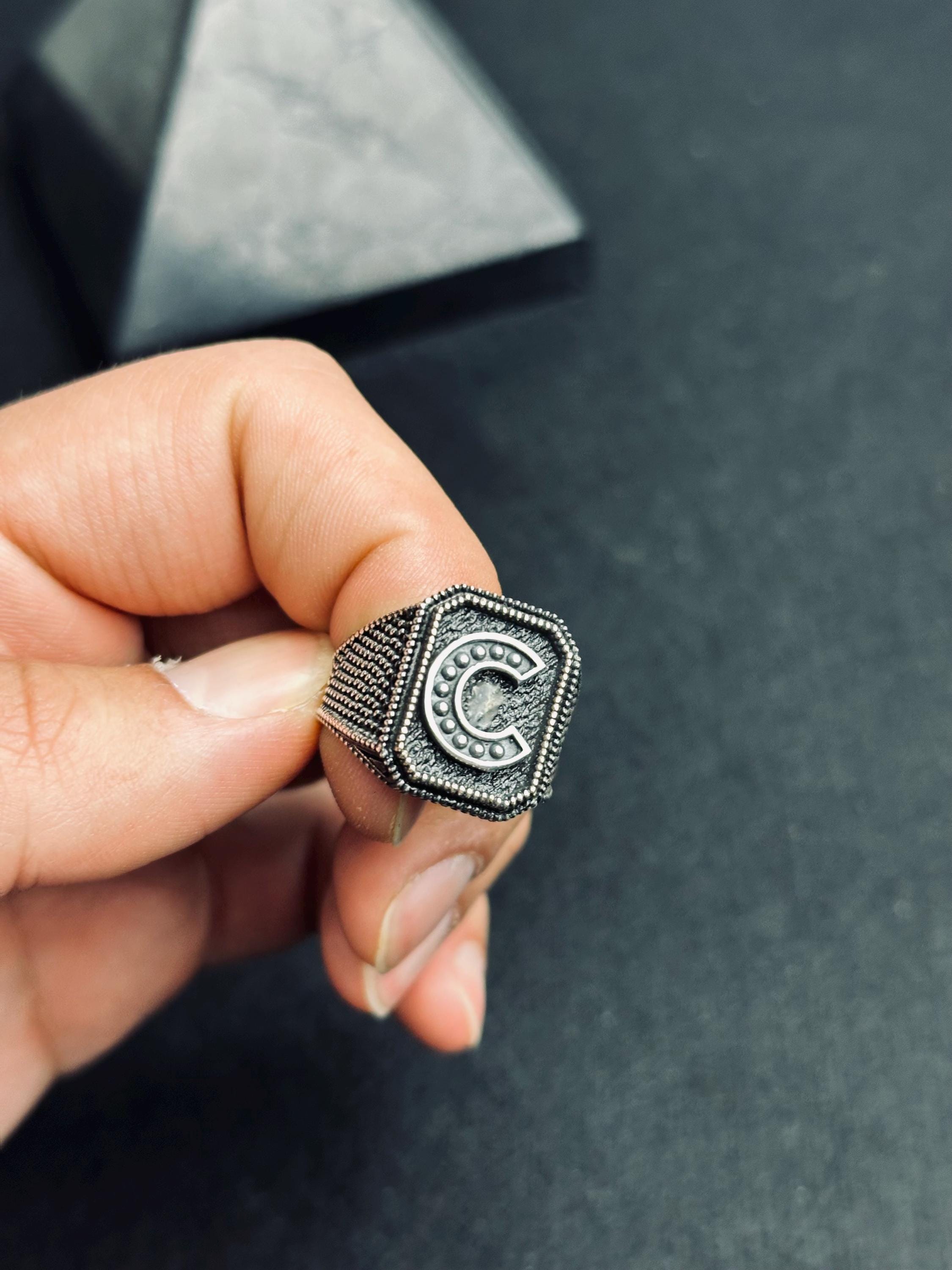 Signet Ring: Sterling Silver, Custom Initial - Unisex Jewelry