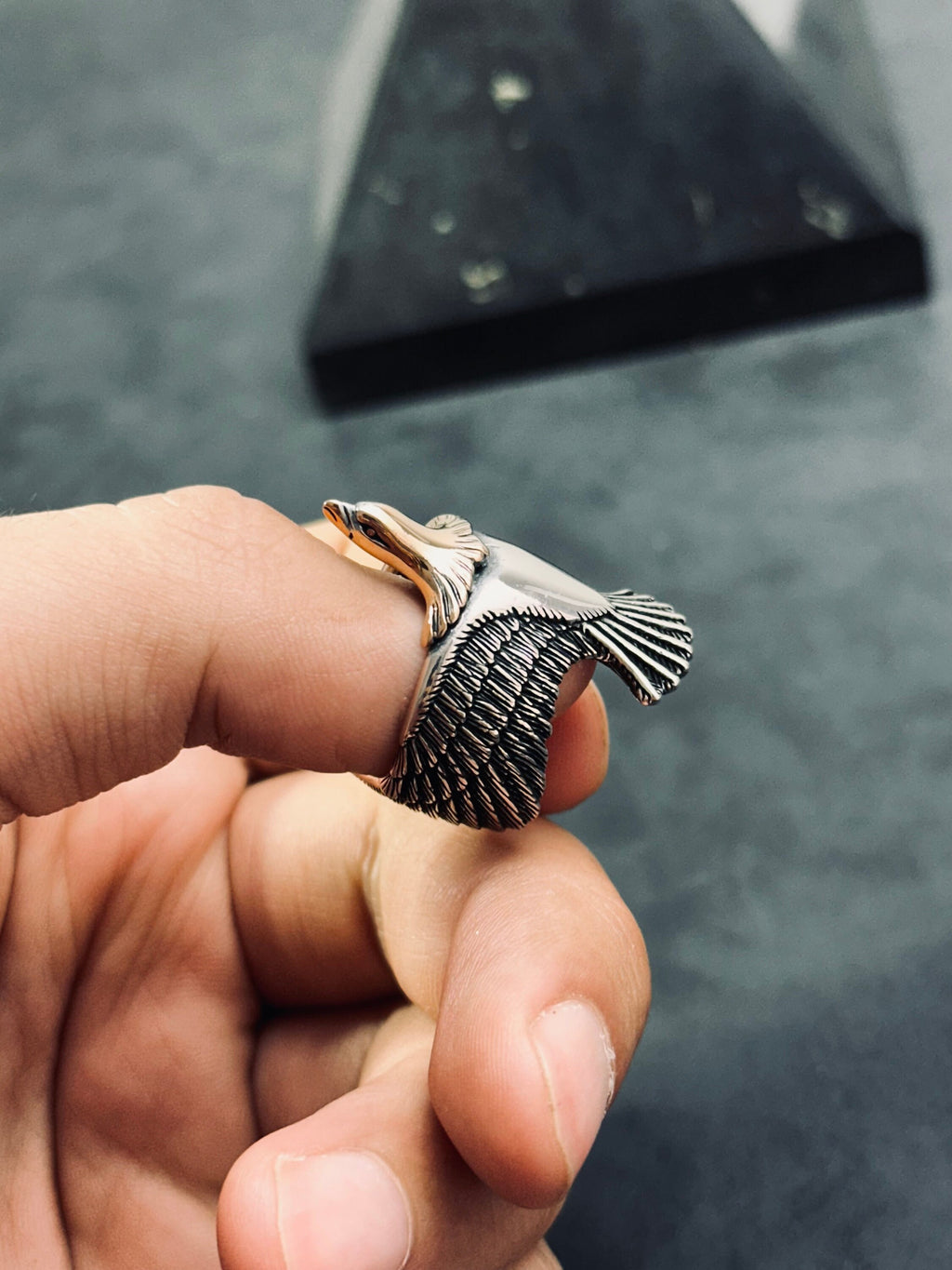 Handmade Sterling Silver Eagle Ring (Oxidized, Size Options)