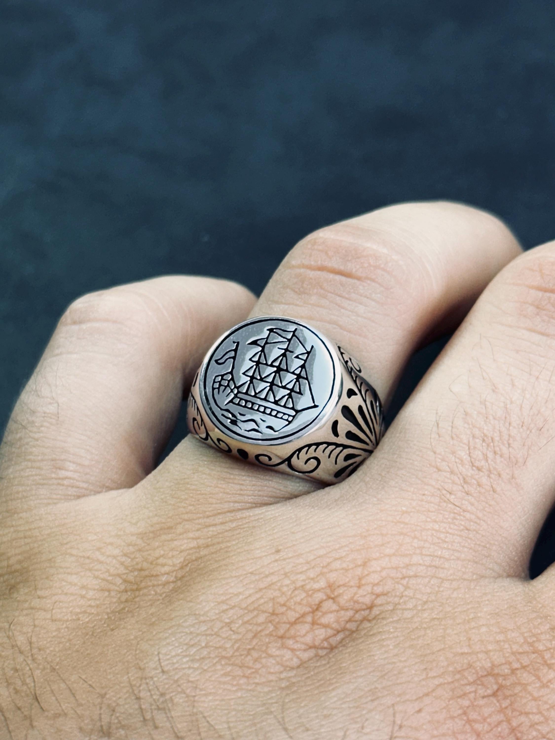 Sterling Silver Ship Ring: Nautical Jewelry (Handmade, Gift Box Included)