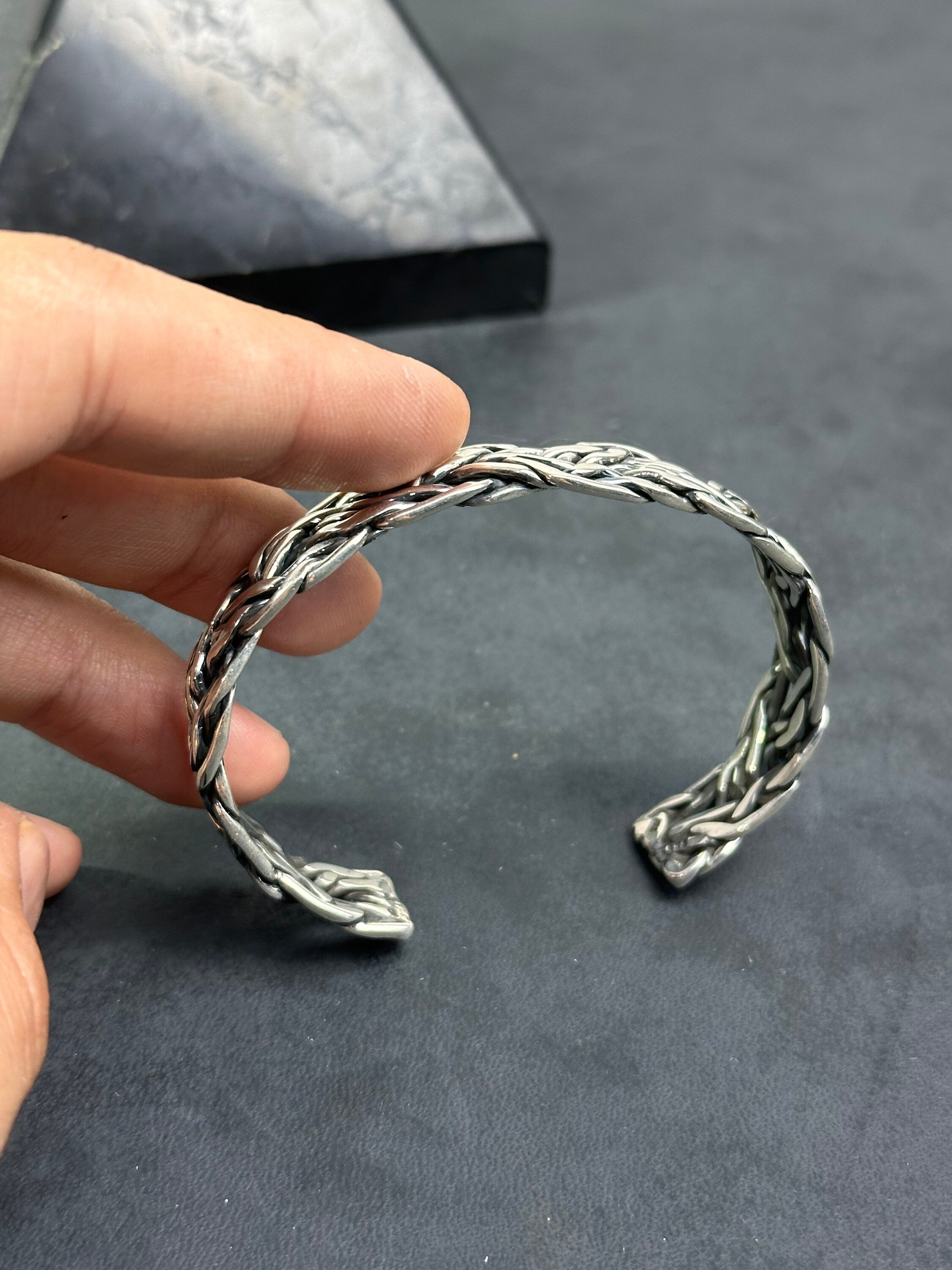 Mens Chunky Silver Bangle, Bold Handmade Bracelet (Sterling Cuff)