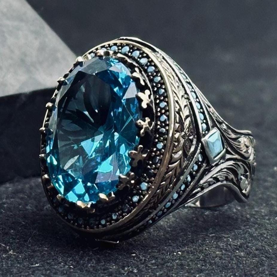 Paraiba Tourmaline Ring: Men's Sterling Silver Statement Jewelry