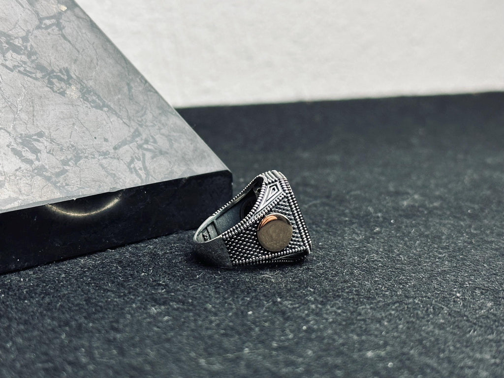 Red Aqeeq Men's Ring - Square Agate, Handmade Silver