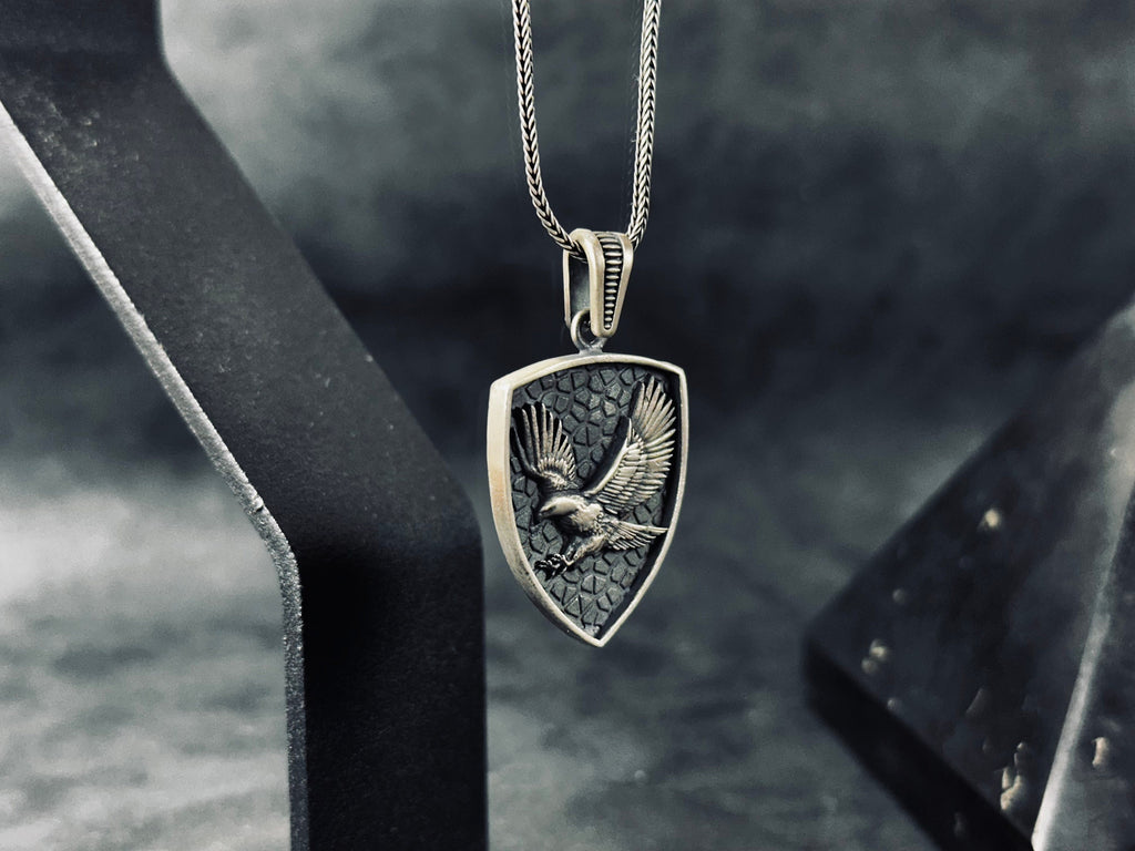Eagle Shield Necklace: Silver Pendant - Patriotic Jewelry