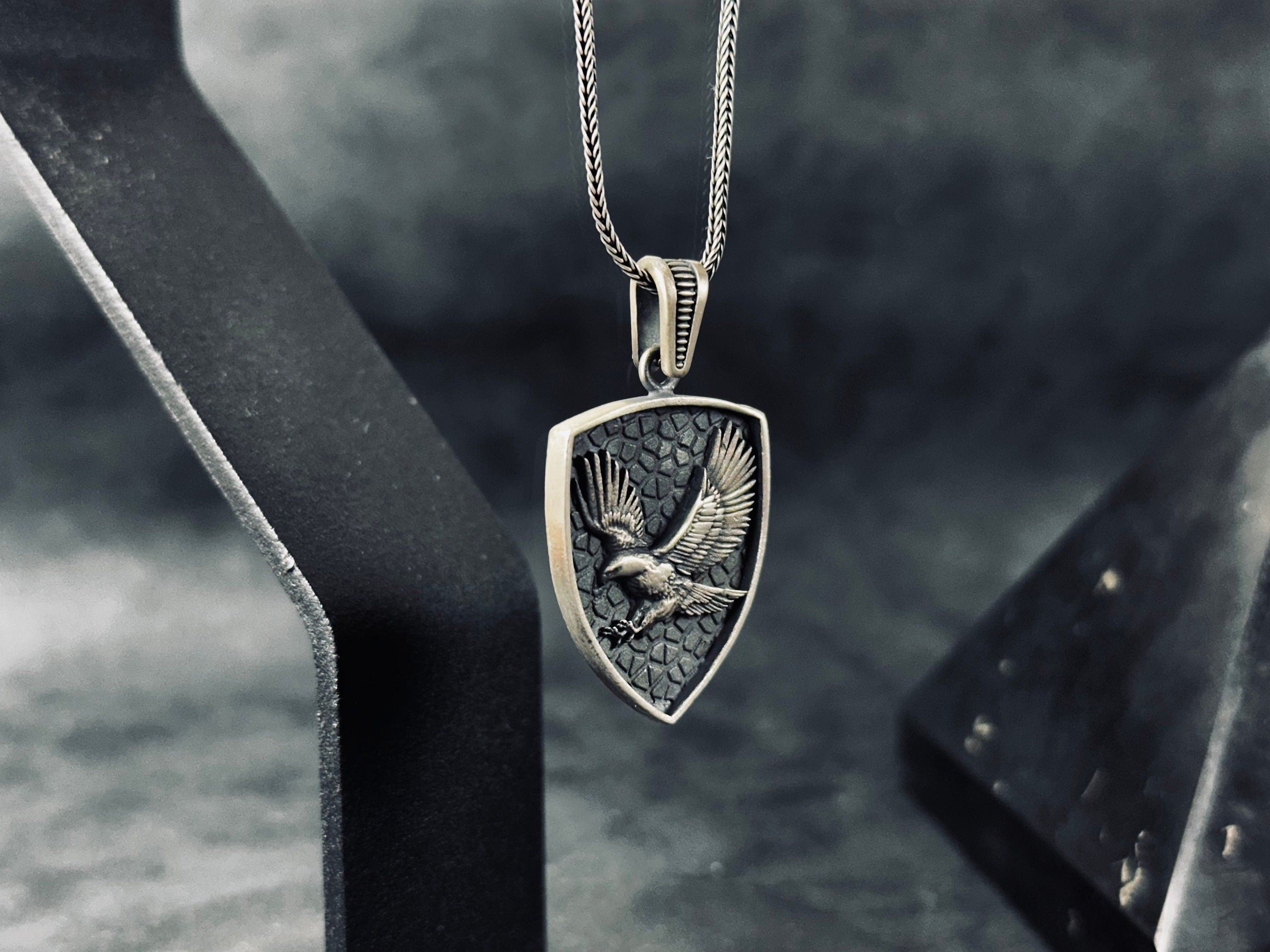 Eagle Shield Necklace: Silver Pendant - Patriotic Jewelry