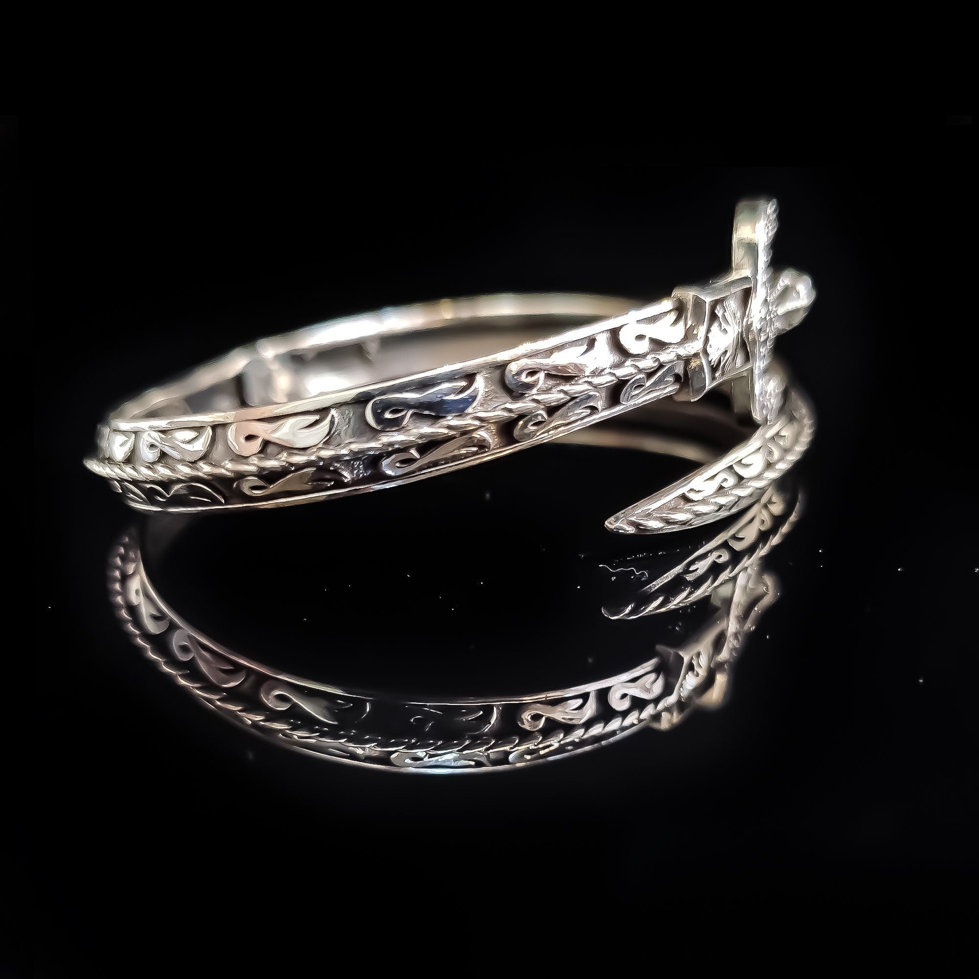Sterling Silver Sword Bracelet - Sapphire Stone Warrior Cuff
