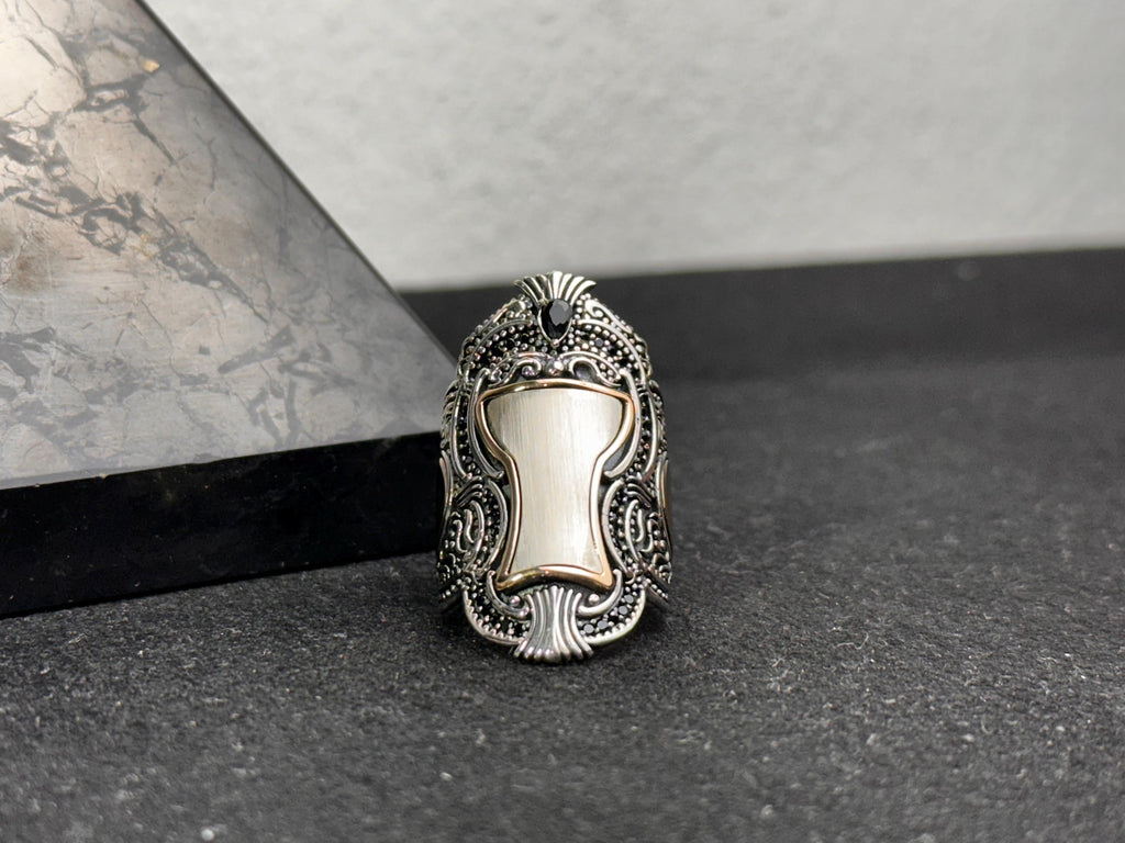 Sterling Silver Sultan Ring, Handmade Turkish Thumb Band (Men's Size)