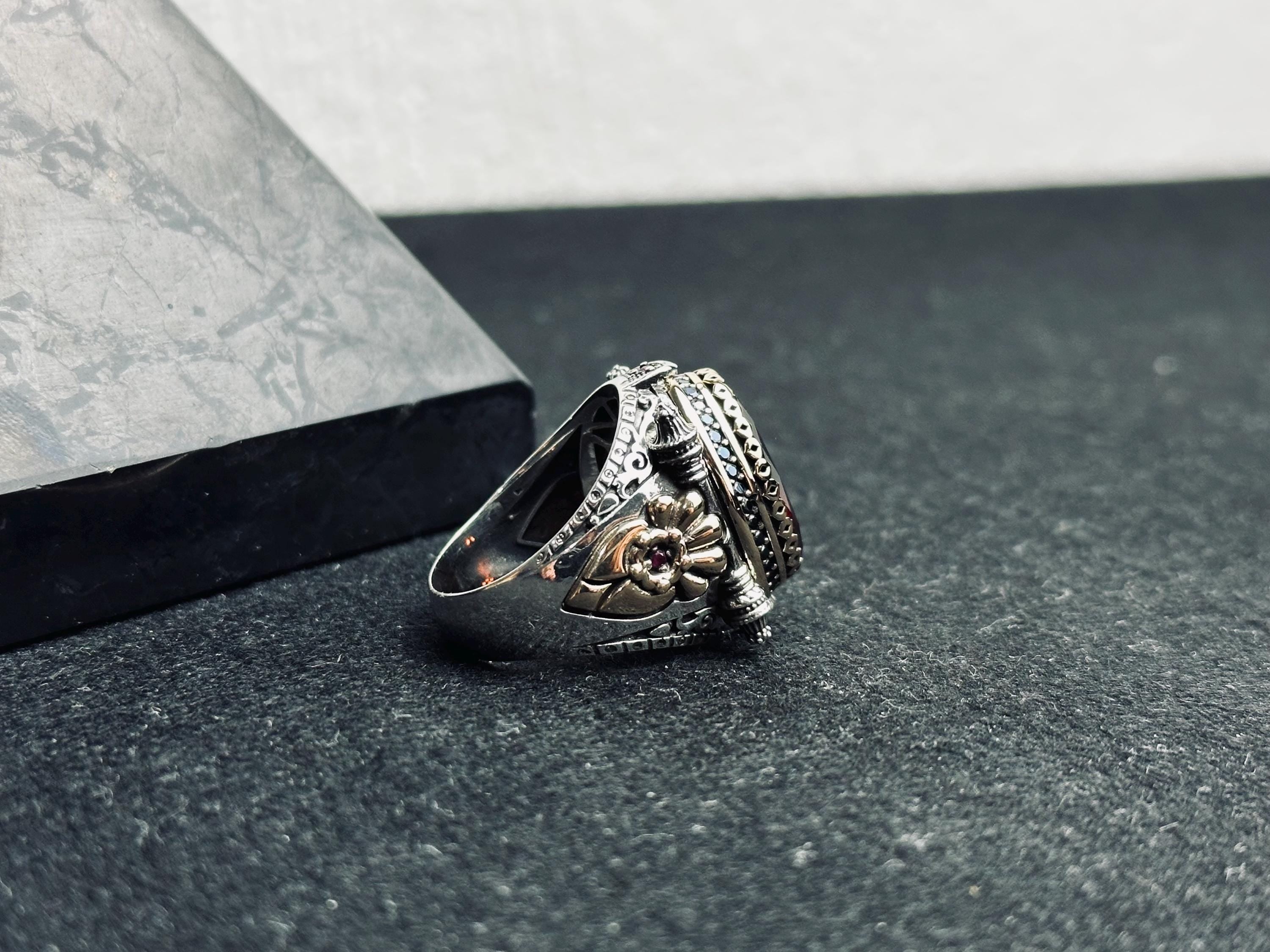 Men's Ruby Ring: Handmade Sterling Silver - Oval Statement Style