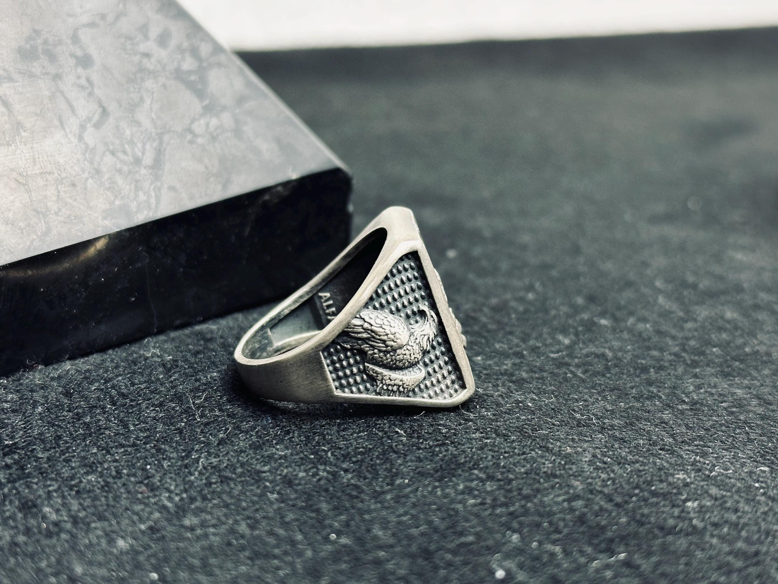 Square Eagle Ring: Sterling Silver Handmade - Patriotic Statement