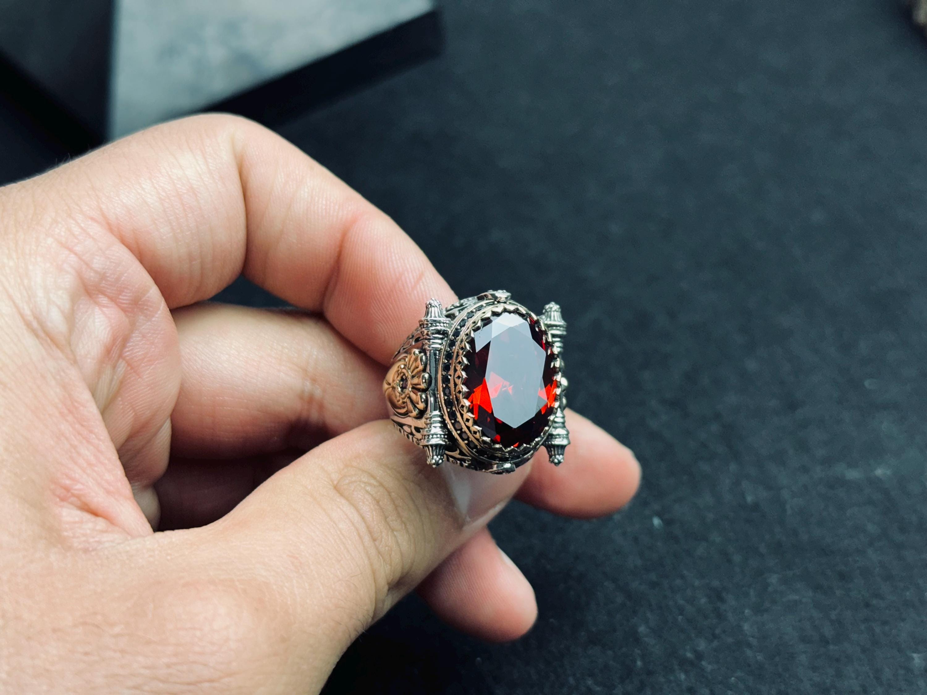 Men's Ruby Ring: Handmade Sterling Silver - Oval Statement Style