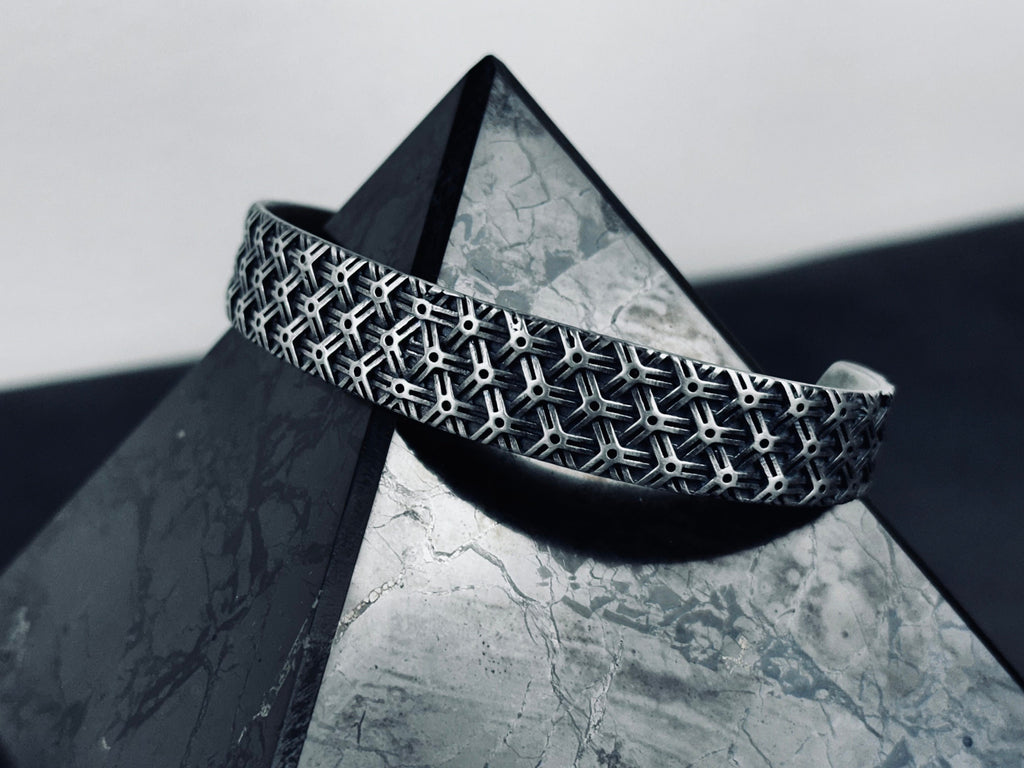 Textured Sterling Silver Cuff Bracelet: Handmade Carved Design