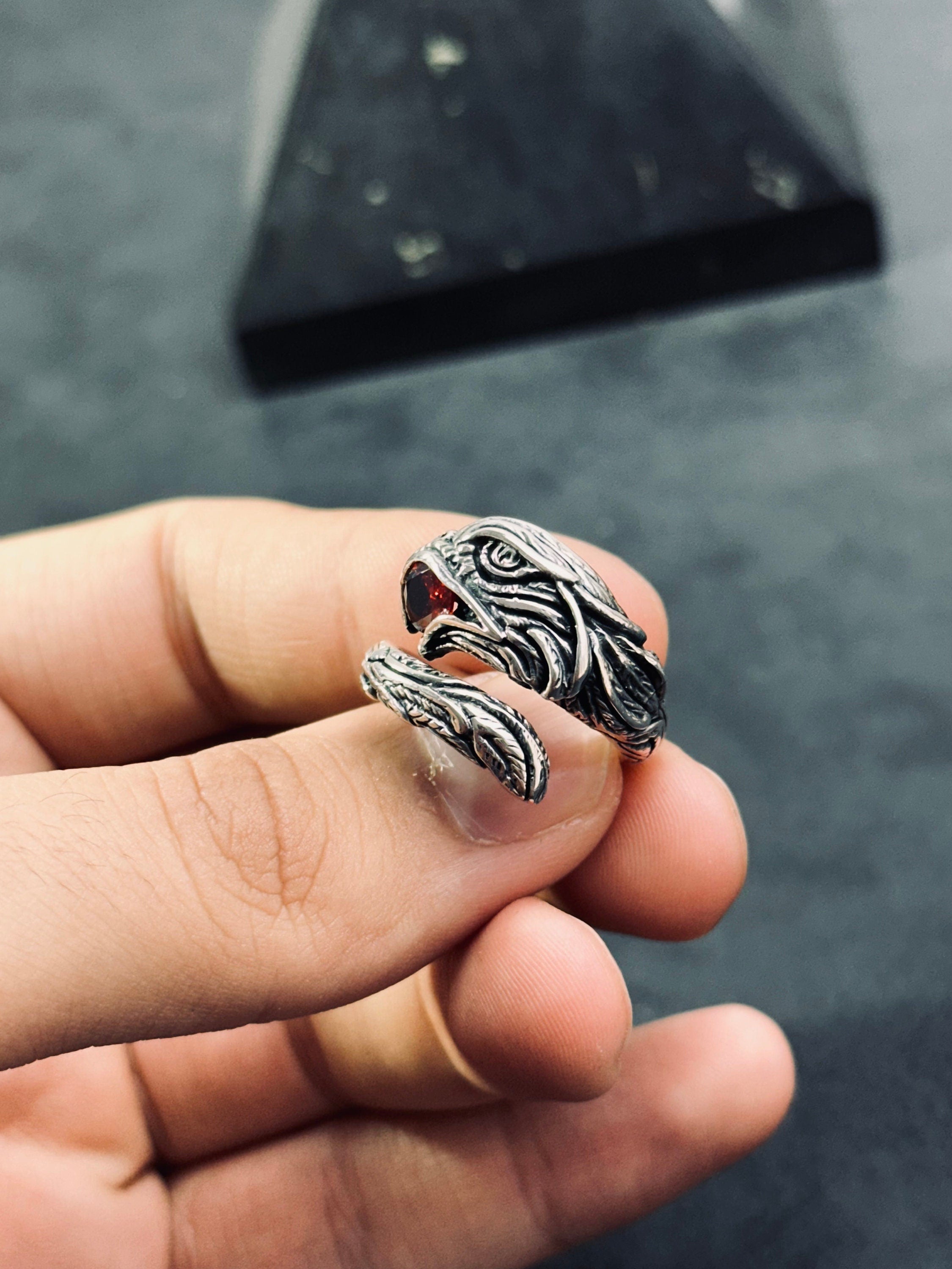 Oxidized Sterling Silver Snake Ring: Adjustable with CZ Gemstone