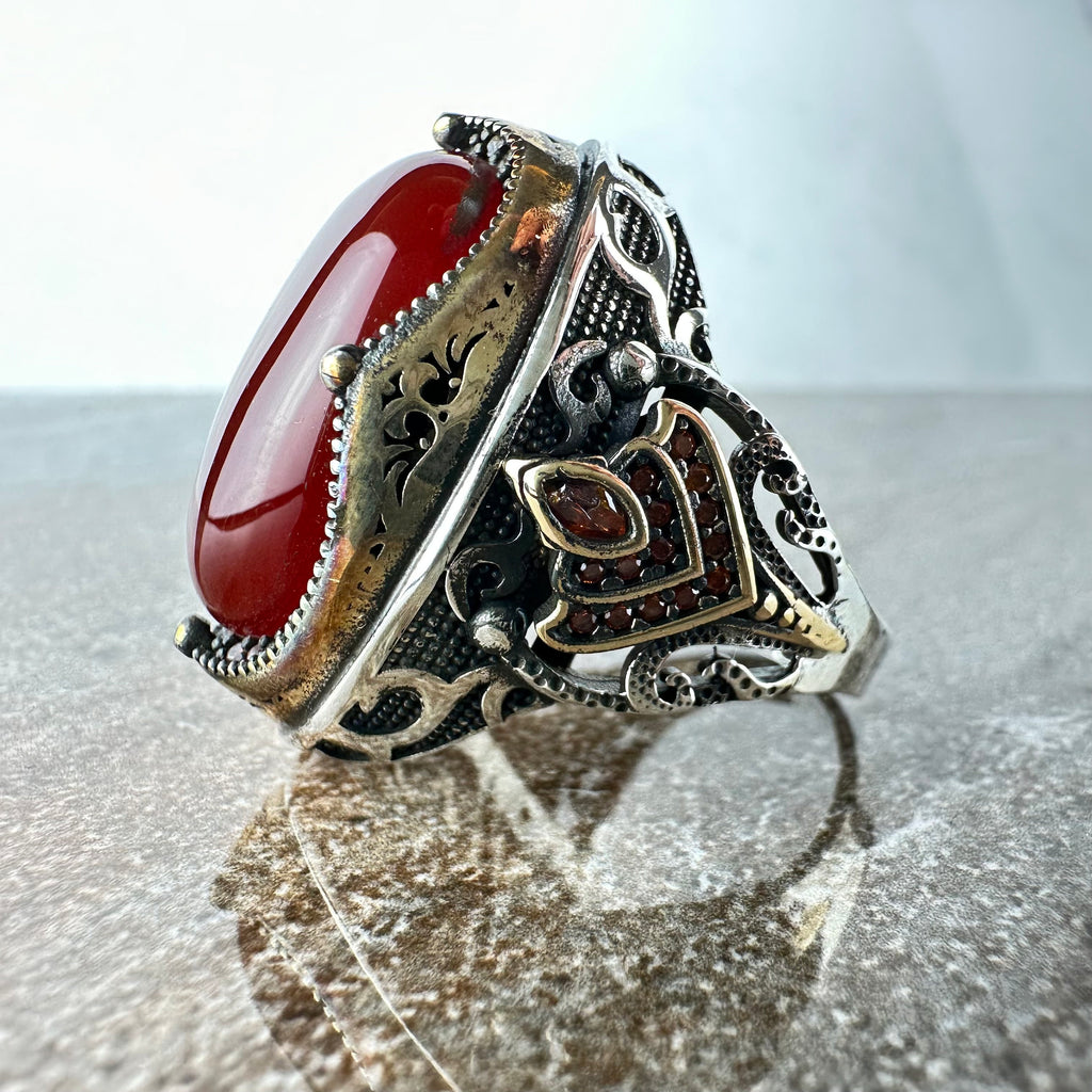 Handmade Aqeeq Silver Ring - Sterling Men's Ottoman Jewelry
