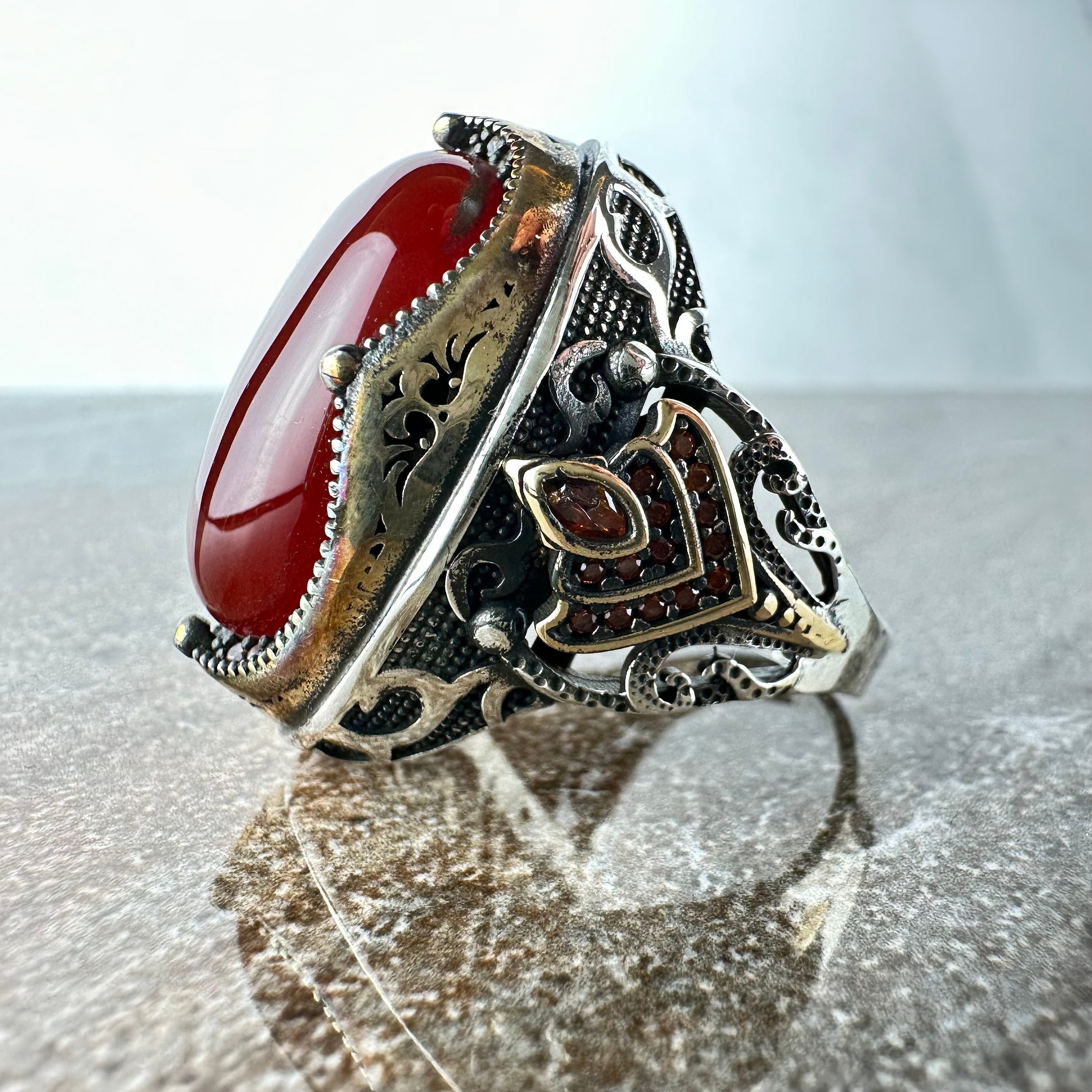 Handmade Aqeeq Silver Ring - Sterling Men's Ottoman Jewelry