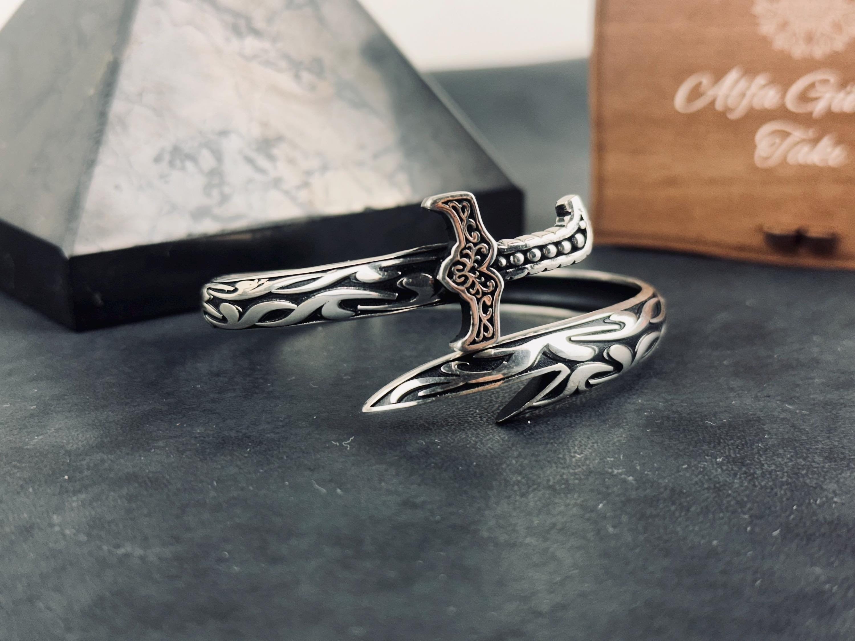 Sterling Silver Zulfiqar Sword Bracelet - Handmade Oxidized Men's Jewelry
