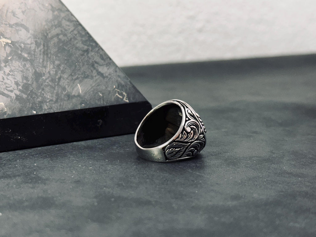 Oxidized Sterling Silver Eagle Ring: Handmade Engraved Design