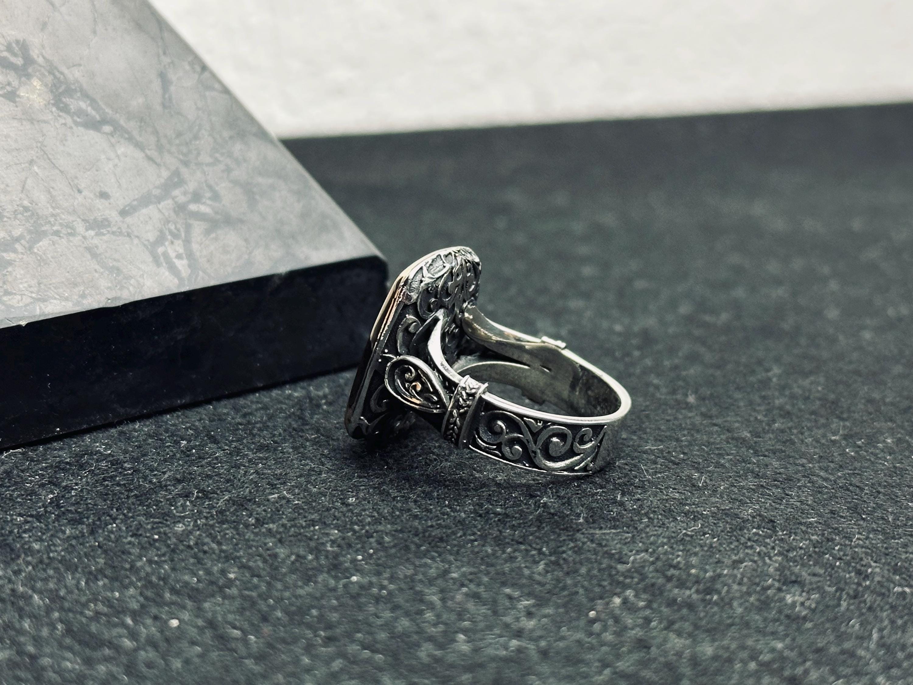 Vintage Square Onyx Ring - Sterling Silver Ottoman Design