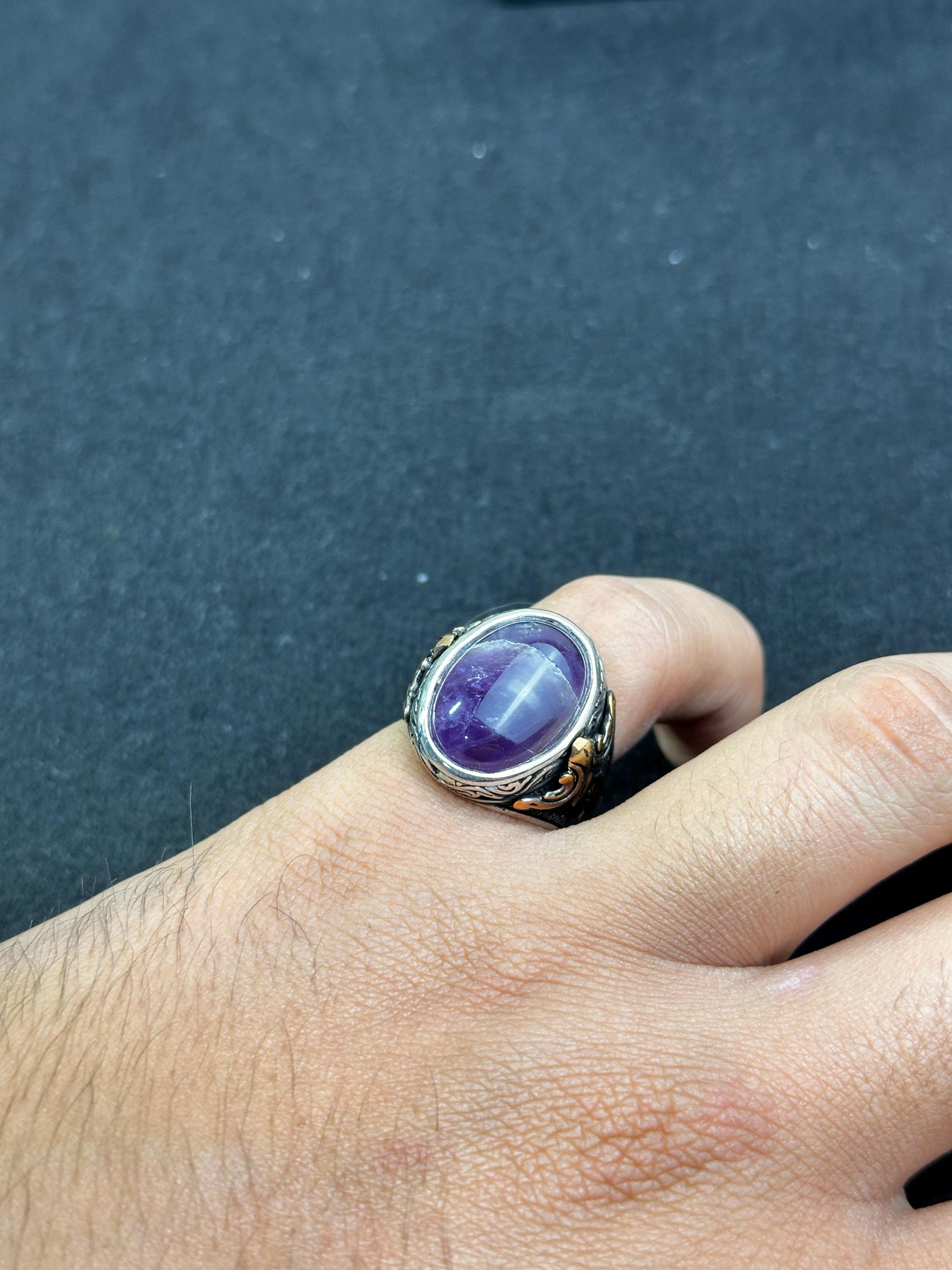 Amethyst Silver Ring - Handmade Men's Gemstone Jewelry