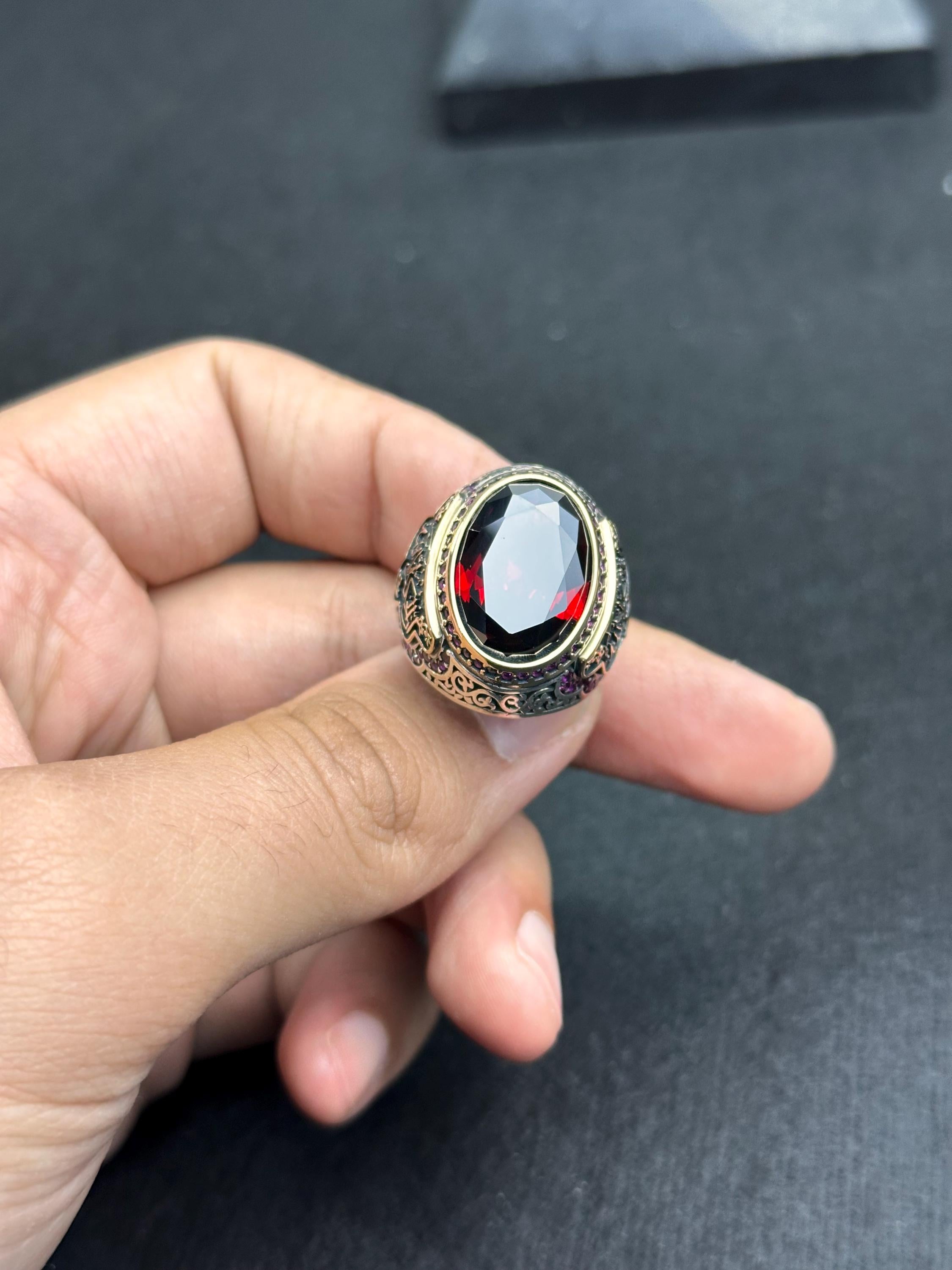 Sterling Silver Ruby Ring for Men - Handmade Turkish Jewelry