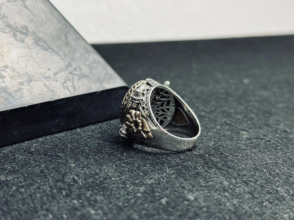 Men's Statement Silver Ring - Black Zircon, Ottoman Style