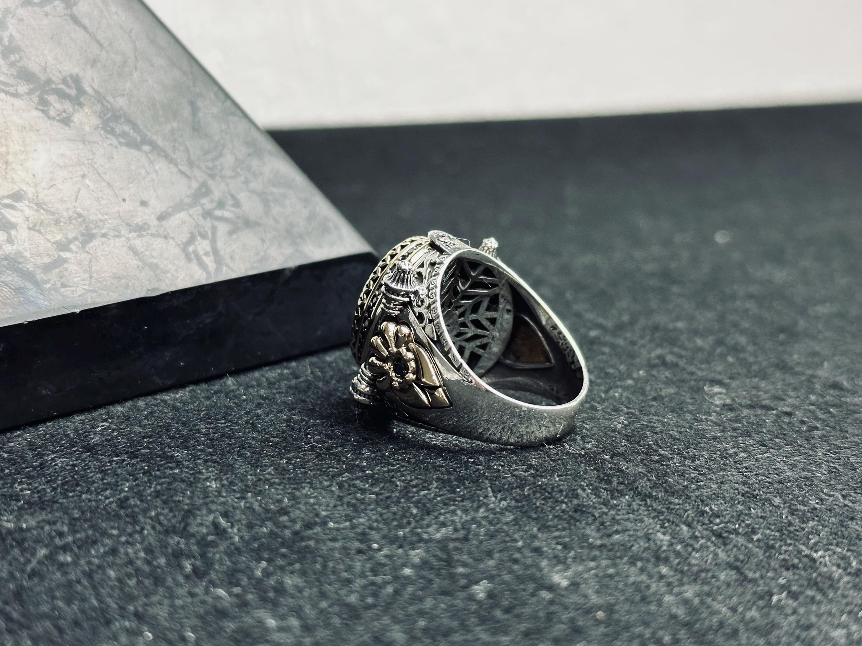 Men's Statement Silver Ring - Black Zircon, Ottoman Style