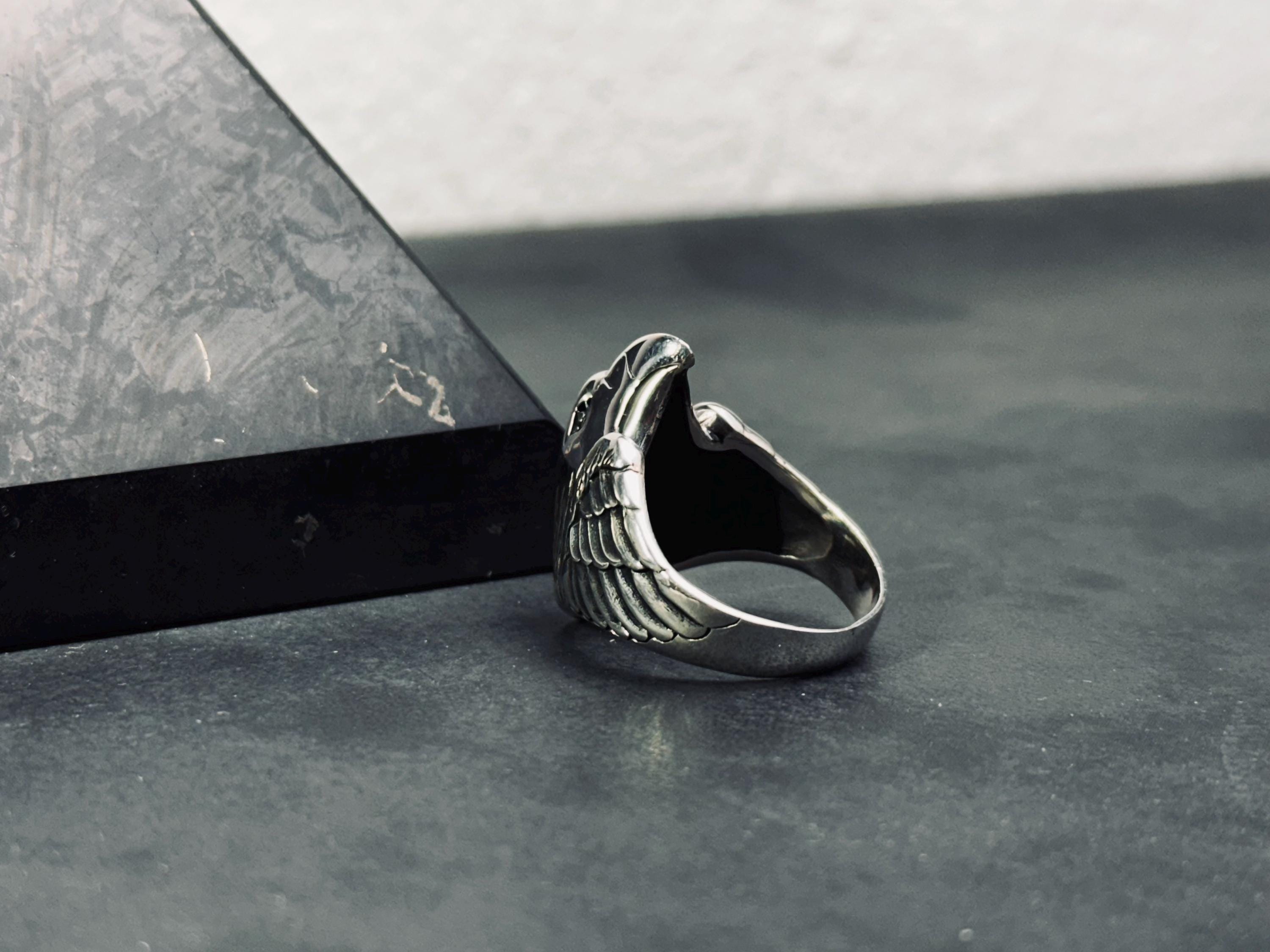 Raven Signet Ring: Sterling Silver Handmade - Engraved Bird Design