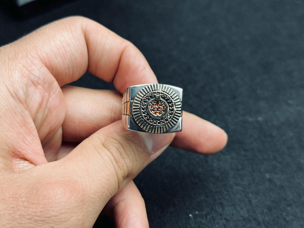 Men's Moon & Star Ring - Geometric Sterling Silver Statement