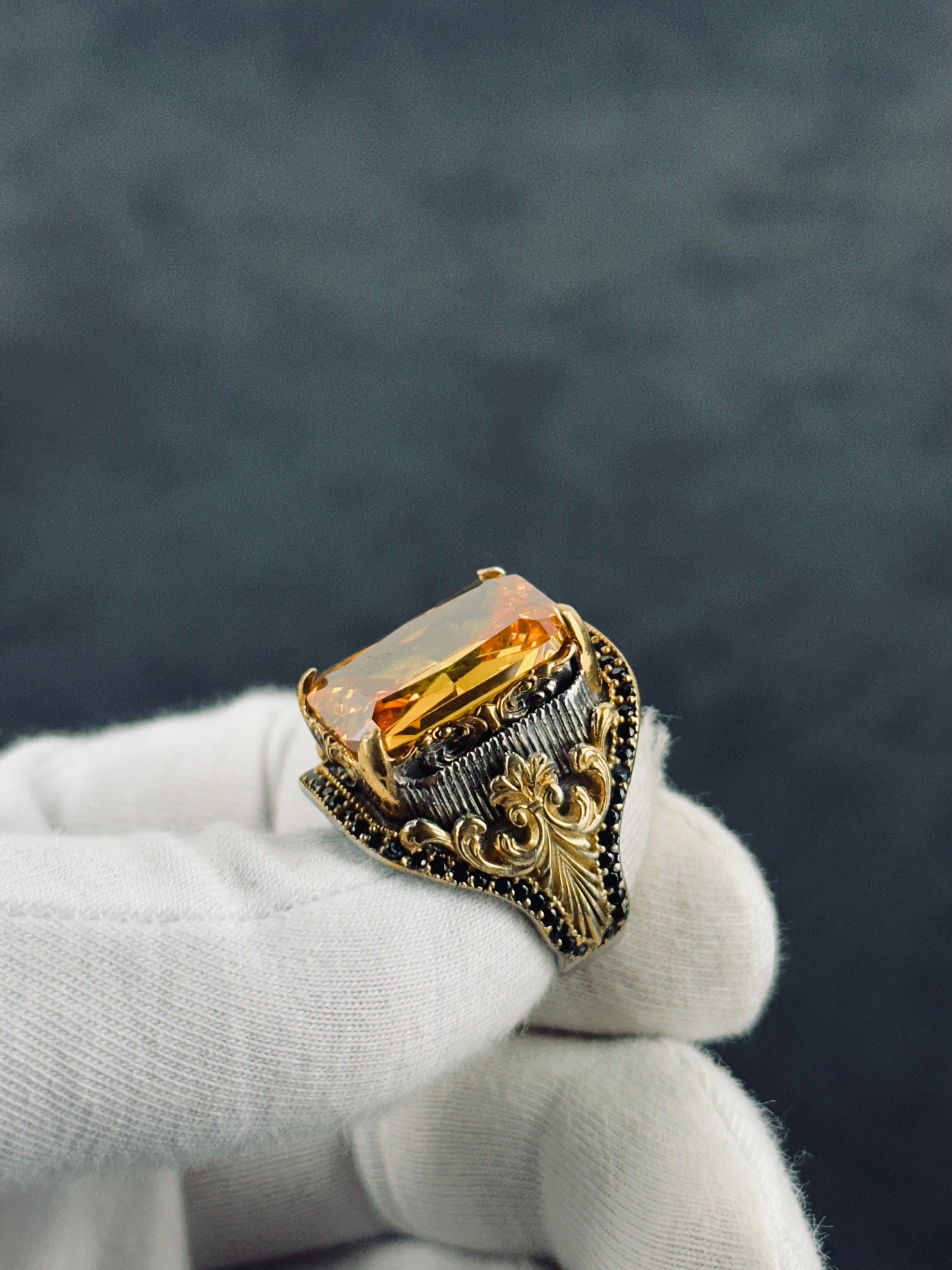Statement Citrine Ring: Rectangular Cut in Silver (Handcrafted)
