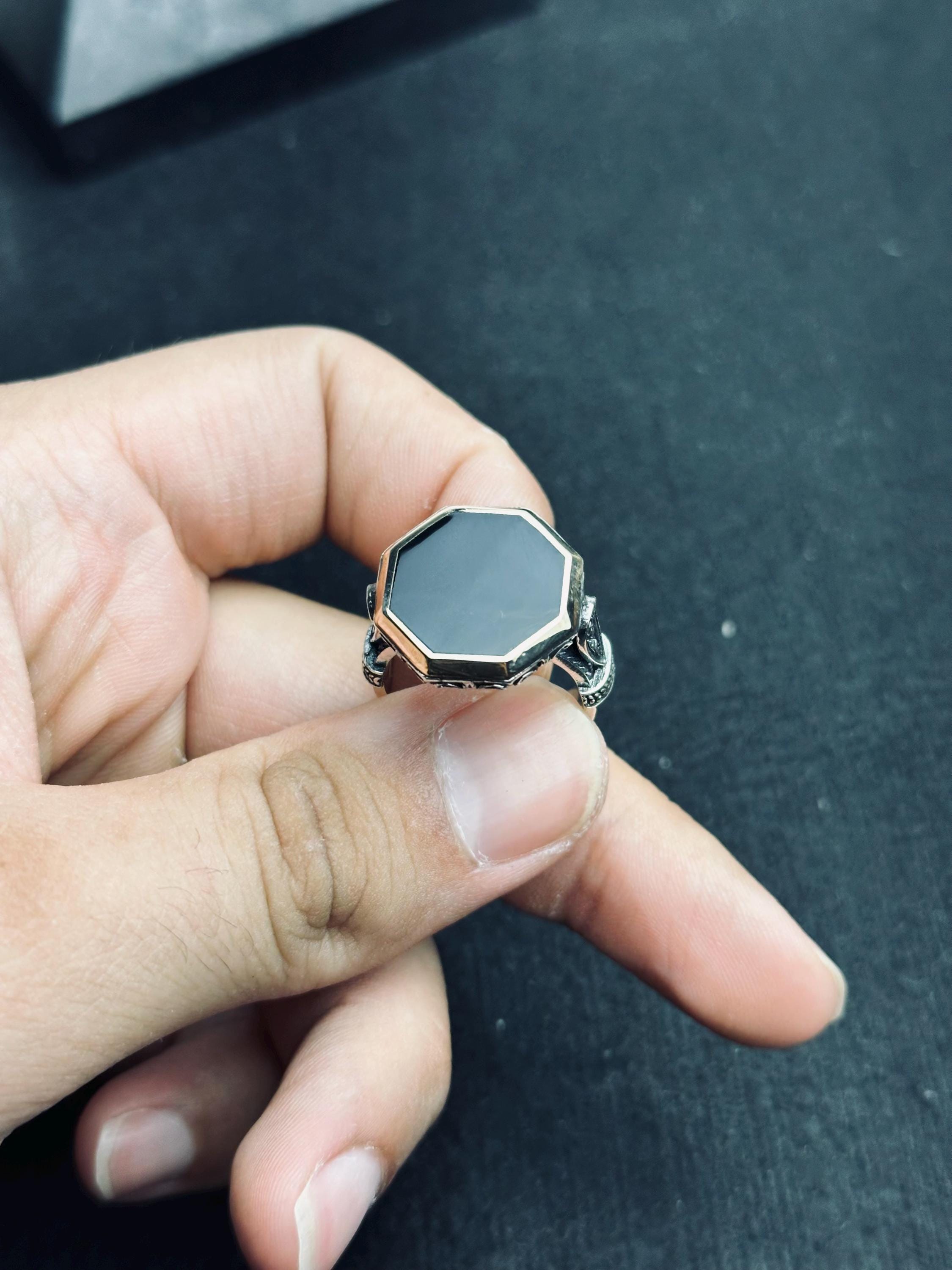 Men's Black Onyx Ring: Vintage Ottoman Style (Handmade Sterling Silver)