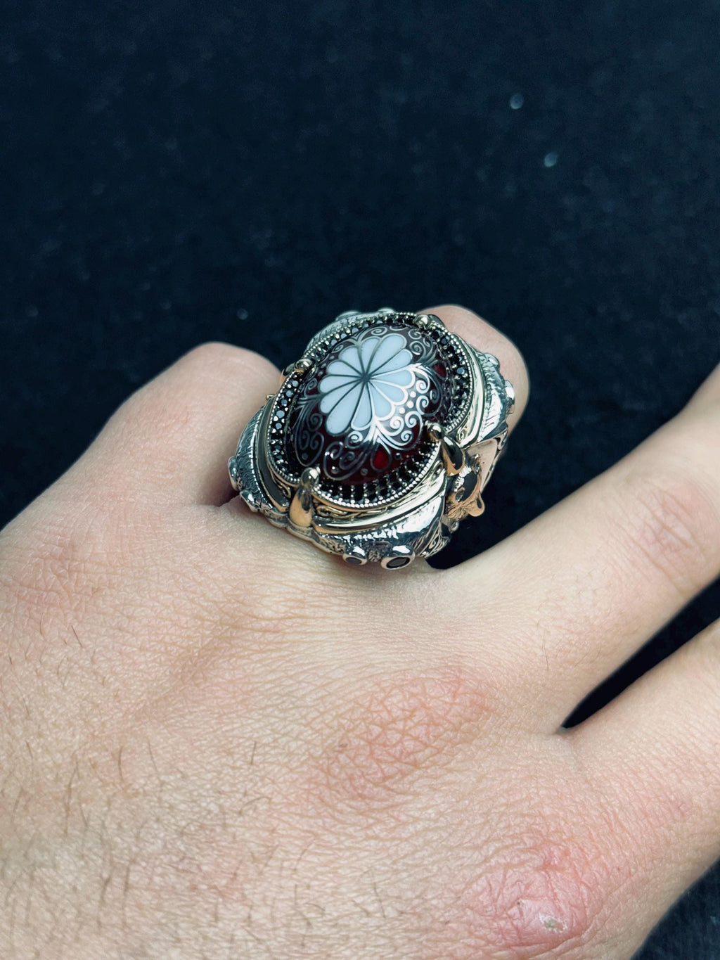Red Enamel Ottoman Ring, 925 Sterling Silver, Turkish Jewelry