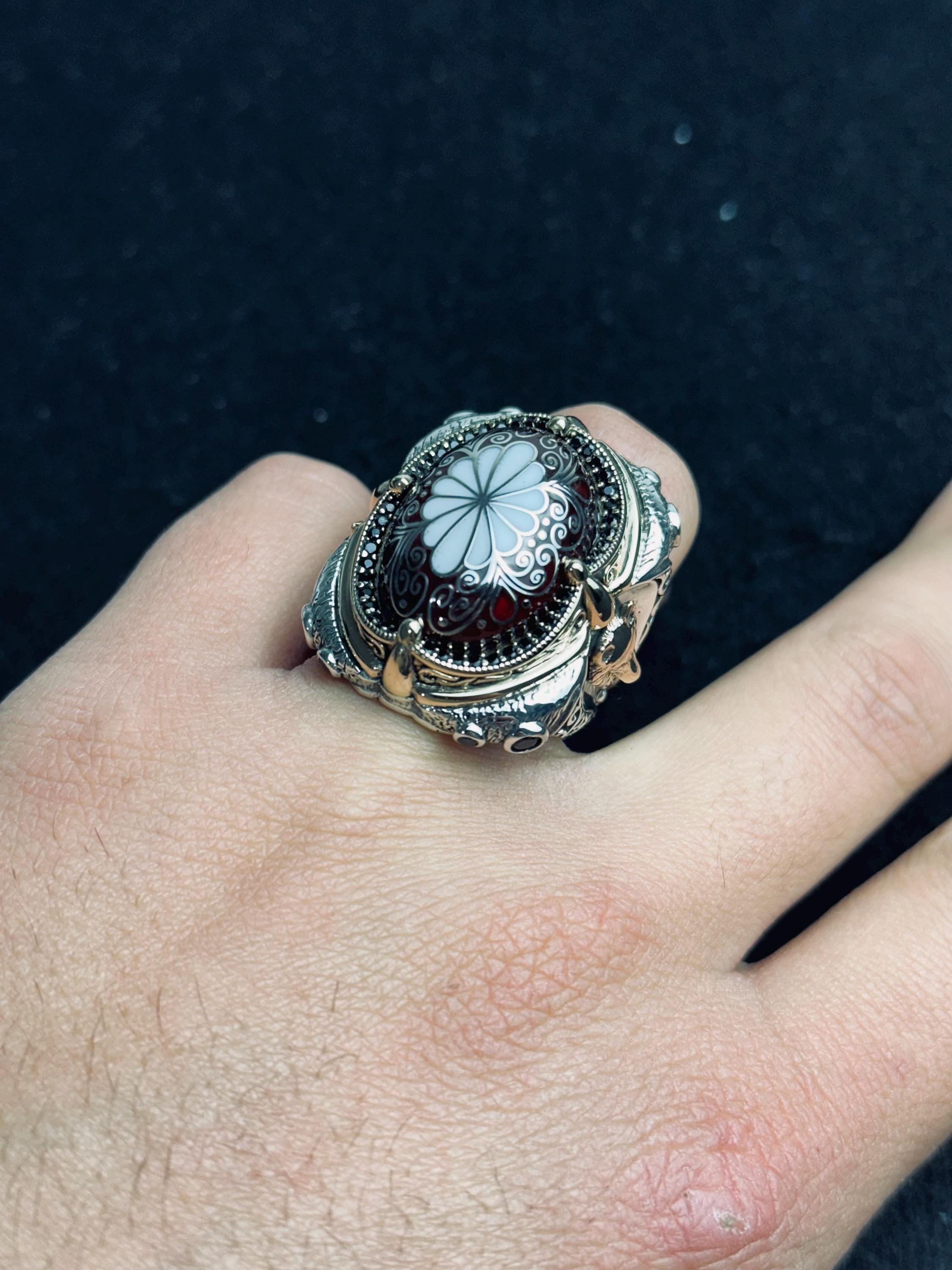 Red Enamel Ottoman Ring, 925 Sterling Silver, Turkish Jewelry