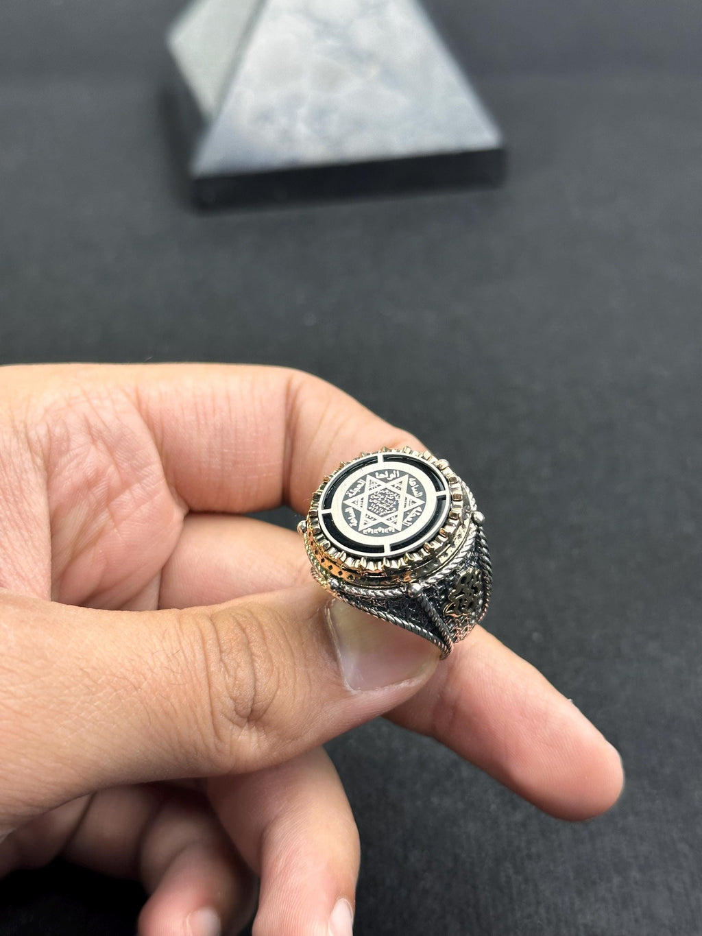 Engraved Solomon Seal Ring - Sterling Silver Handmade Men's Jewelry